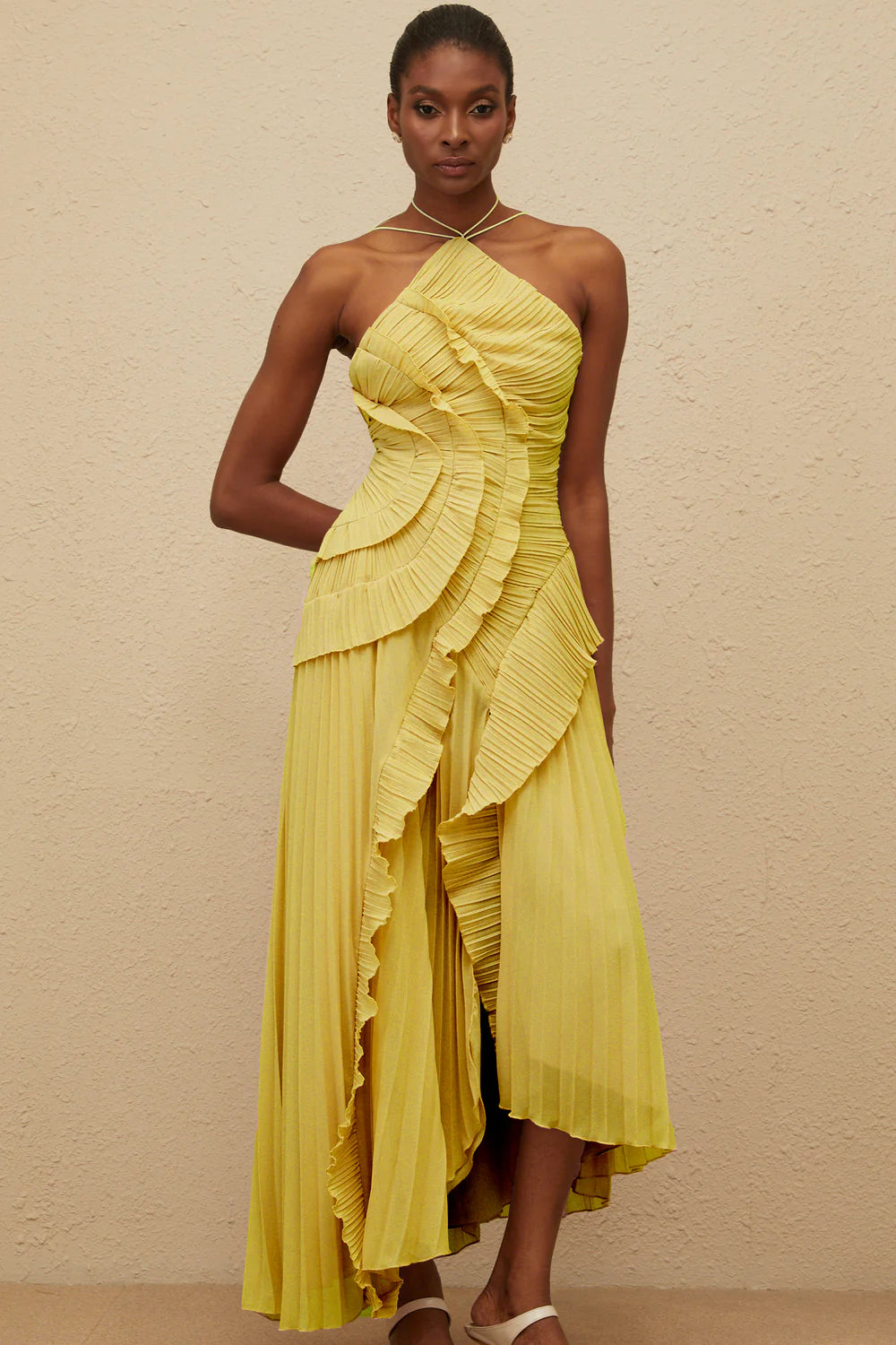 Valérinne Pleated Halter Maxi Dress