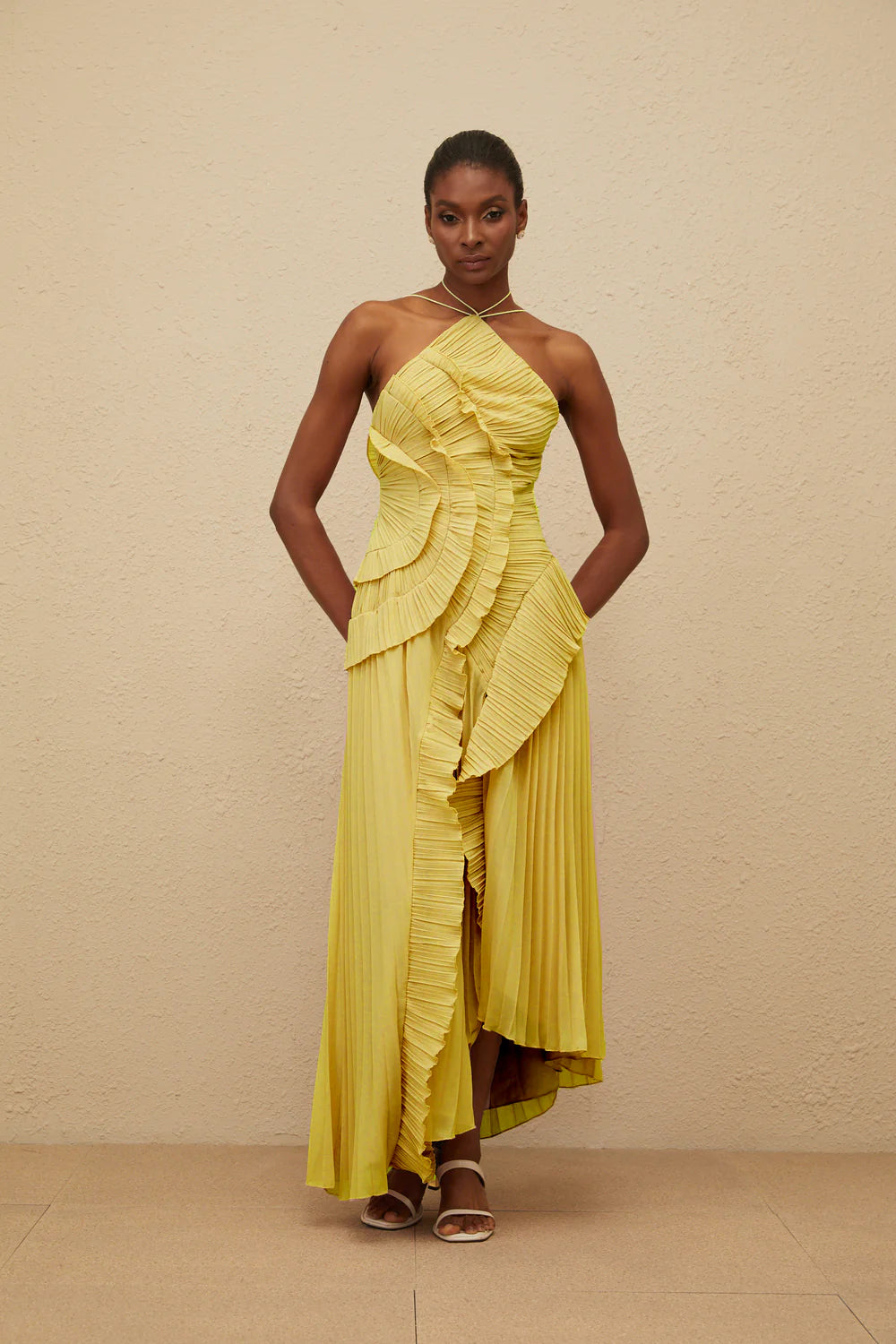 Valérinne Pleated Halter Maxi Dress