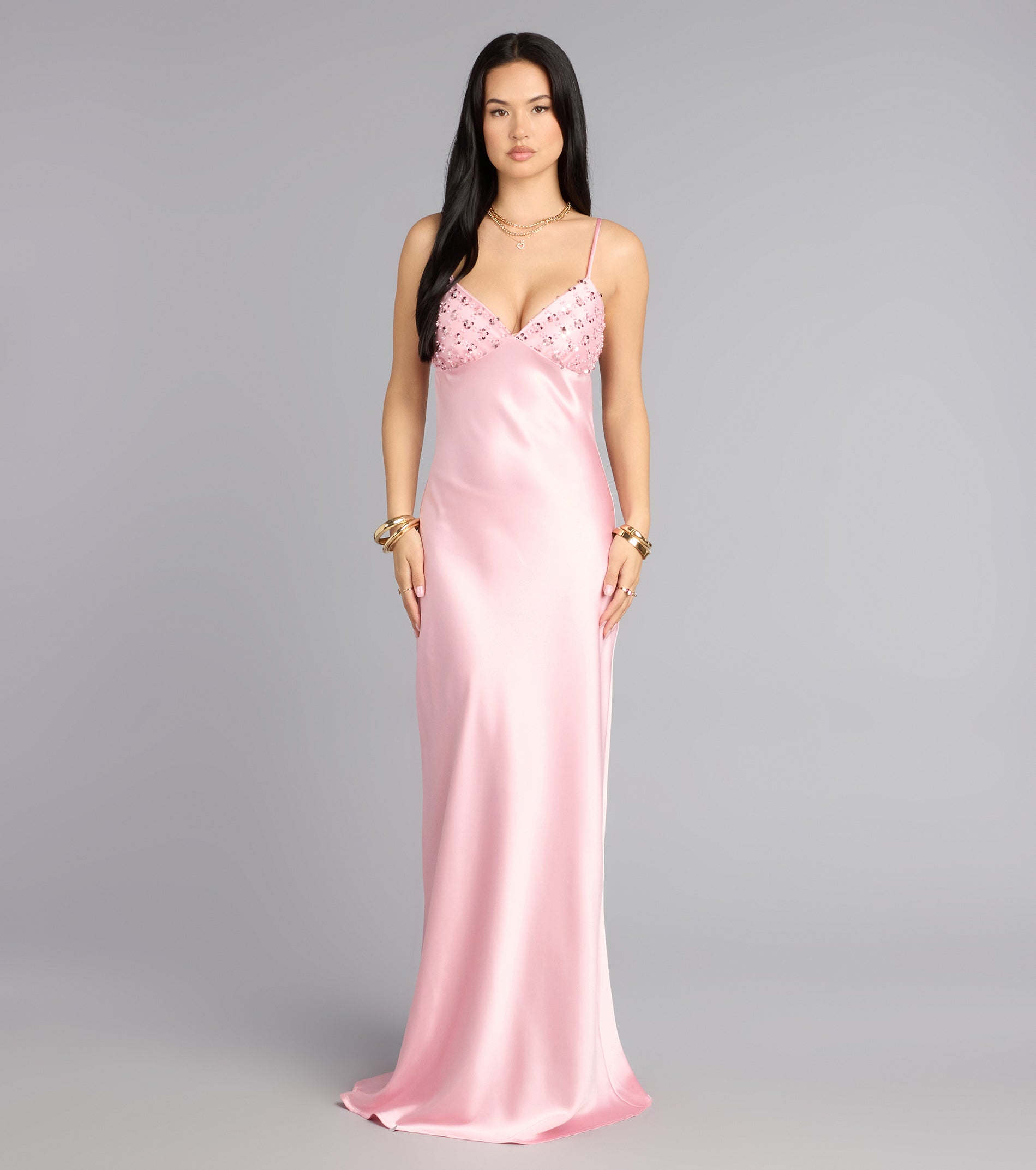 Valérinne Ruby Satin Column Maxi Dress