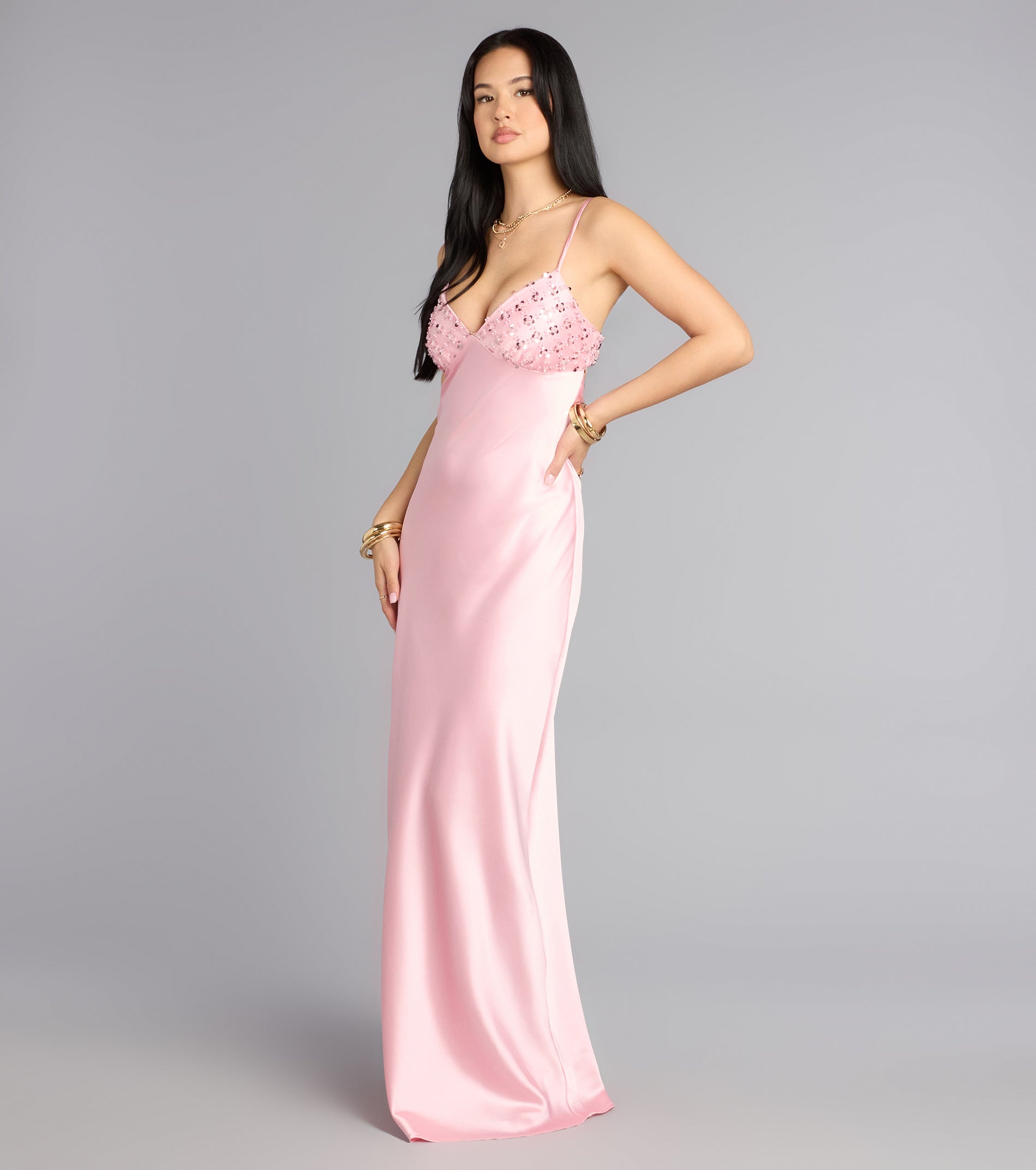 Valérinne Ruby Satin Column Maxi Dress
