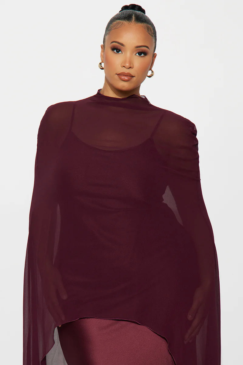 Valérinne Draped Satin Cape Maxi Dress