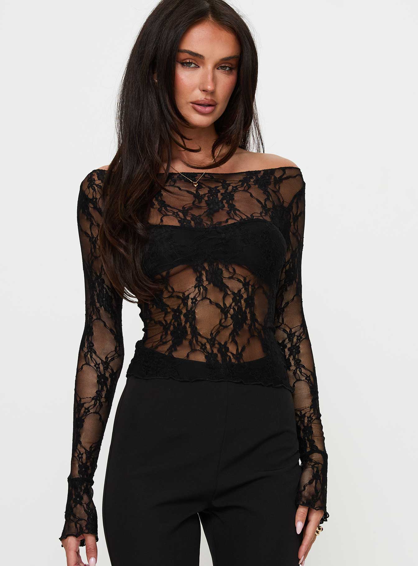 Valérinne Junae Sheer Lace Long Sleeve Top