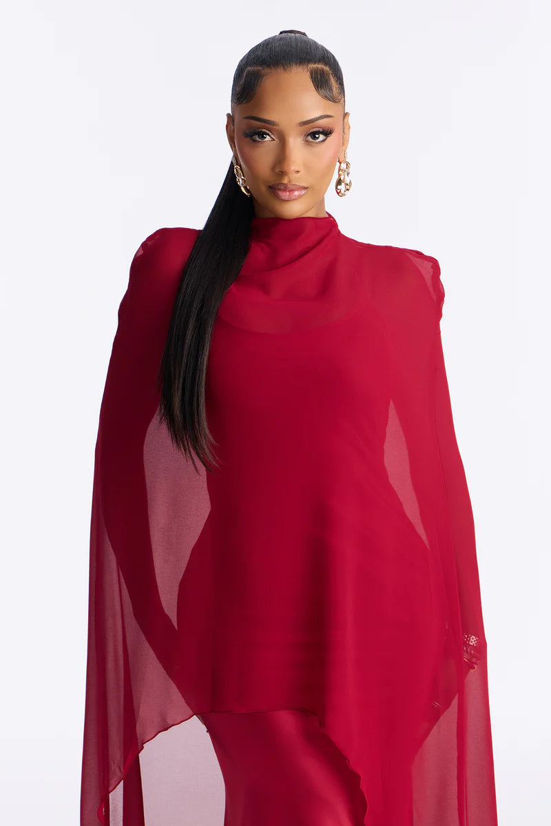 Valérinne Draped Satin Cape Maxi Dress