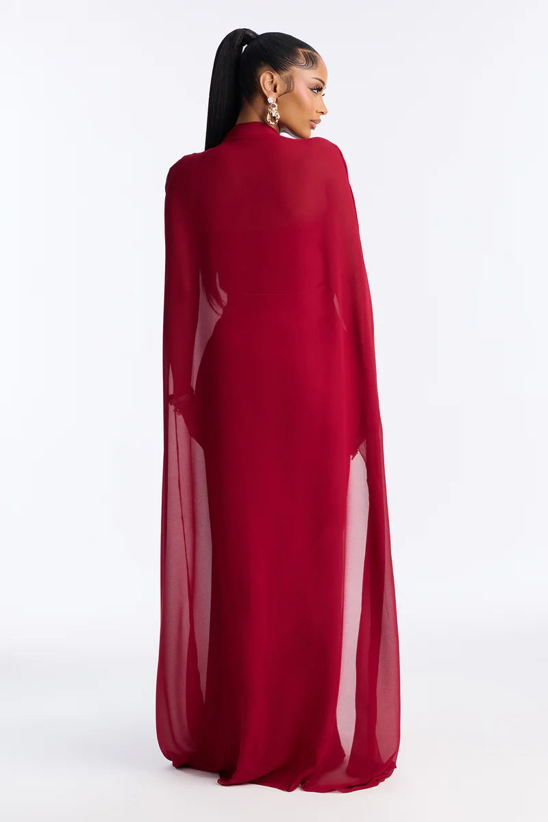 Valérinne Draped Satin Cape Maxi Dress