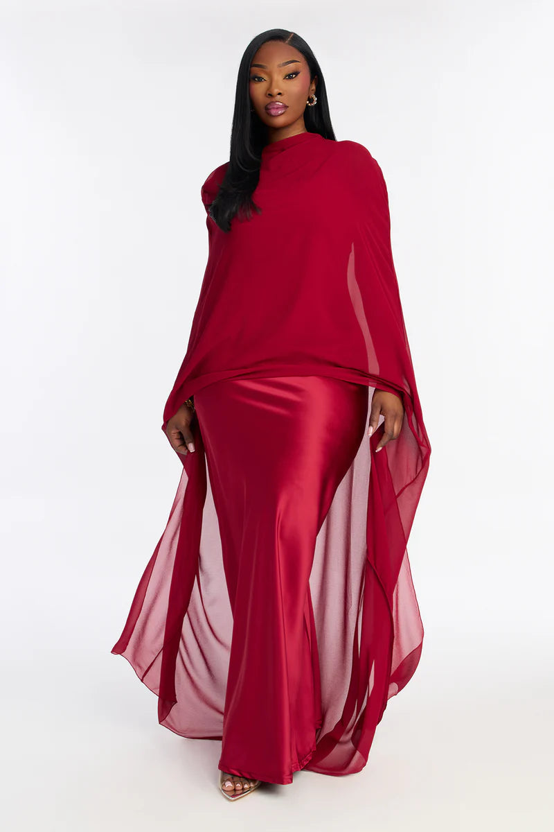 Valérinne Draped Satin Cape Maxi Dress