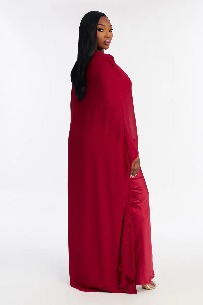 Valérinne Draped Satin Cape Maxi Dress