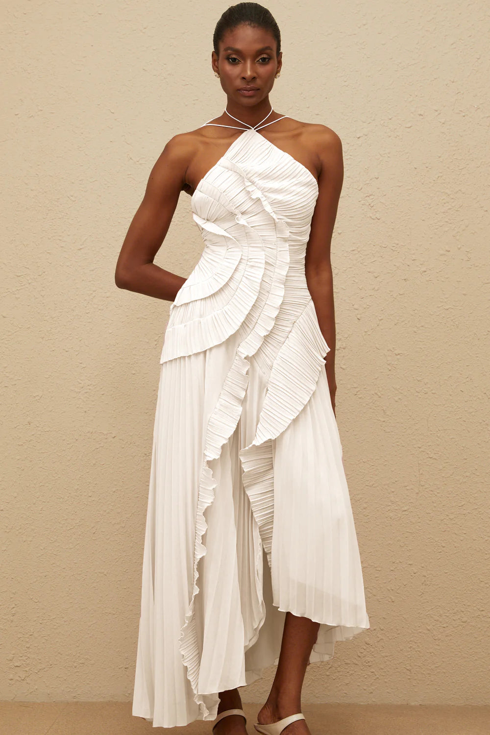 Valérinne Pleated Halter Maxi Dress