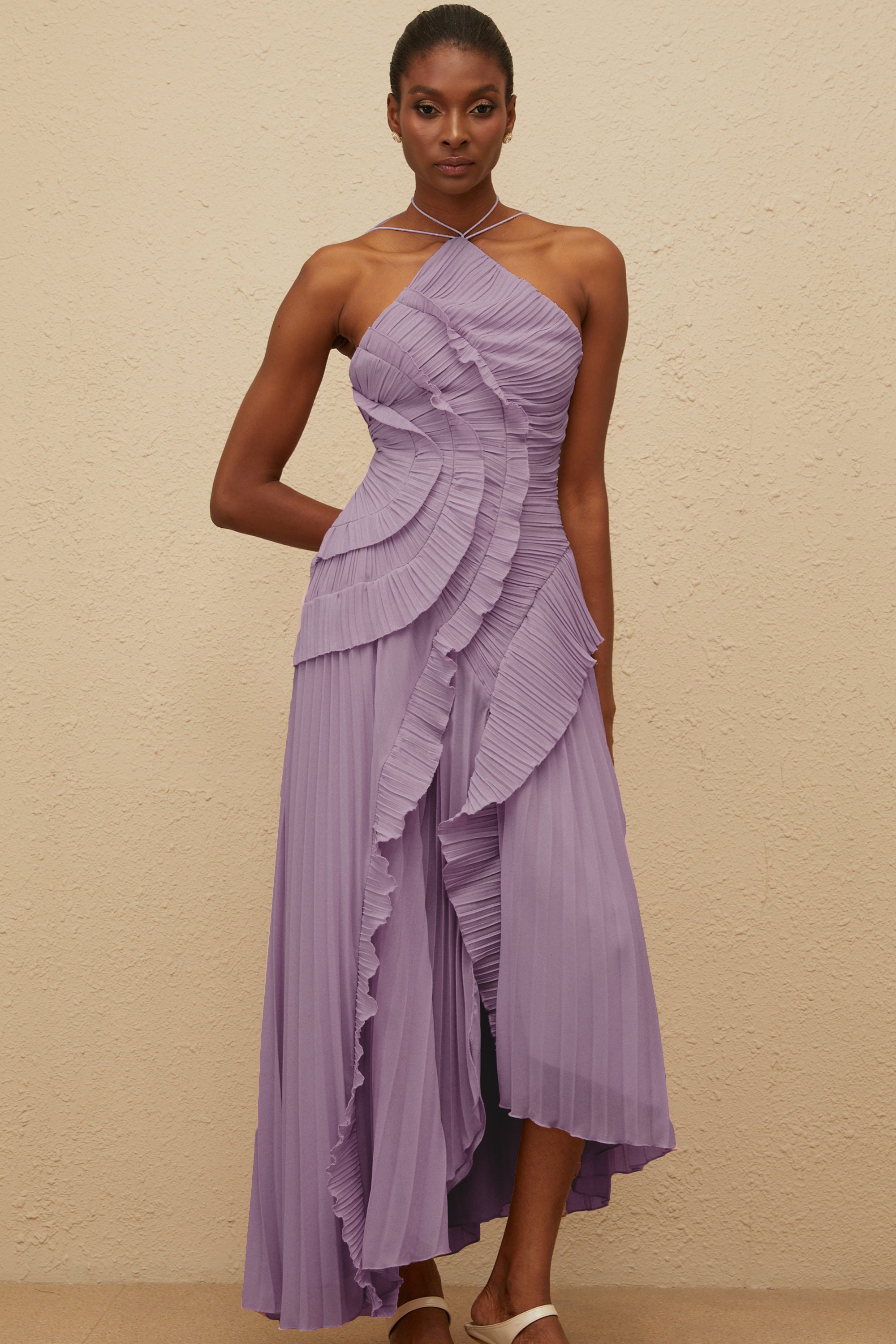 Valérinne Pleated Halter Maxi Dress