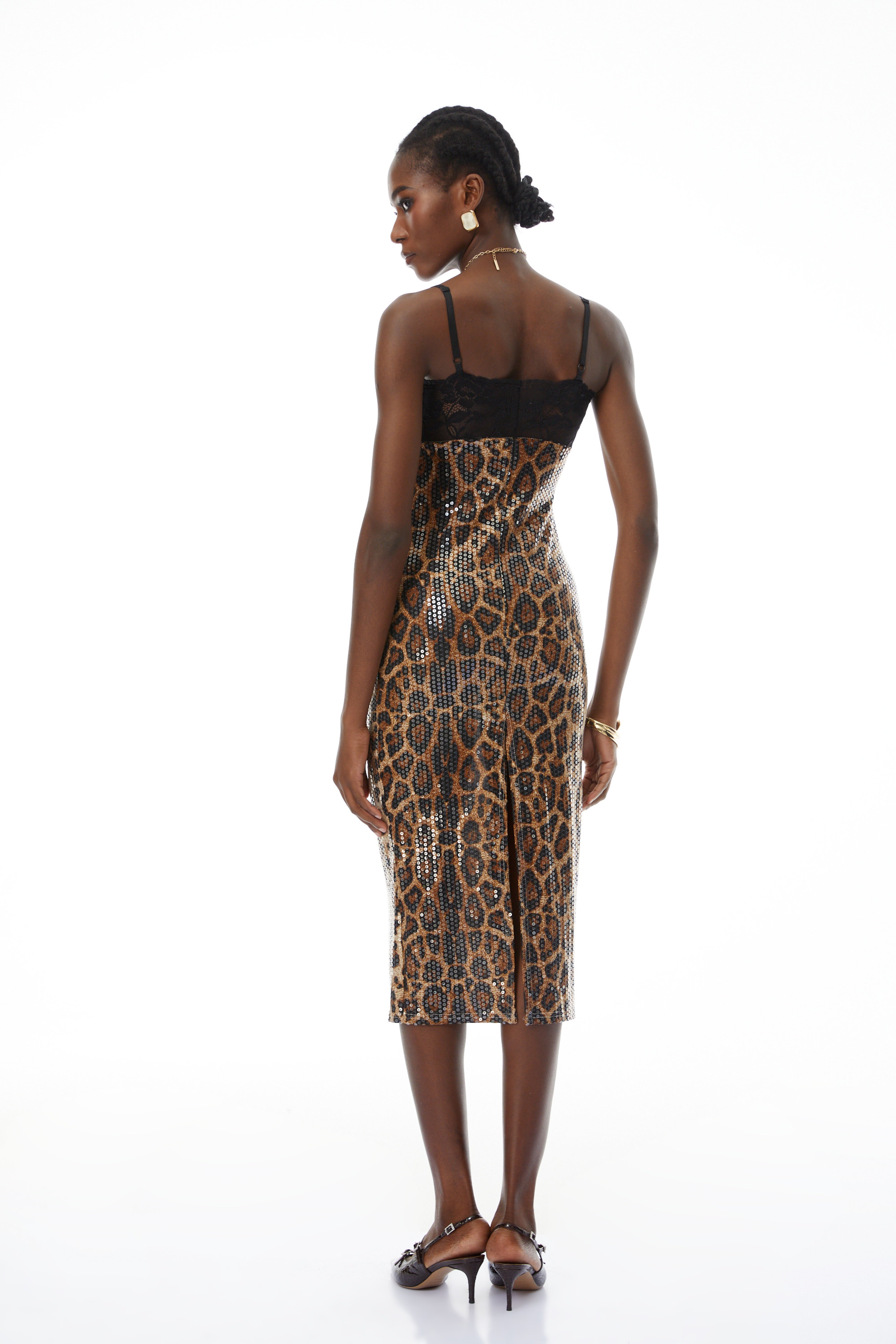 Valérinne Pamela Leopard Sequin Midi Dress