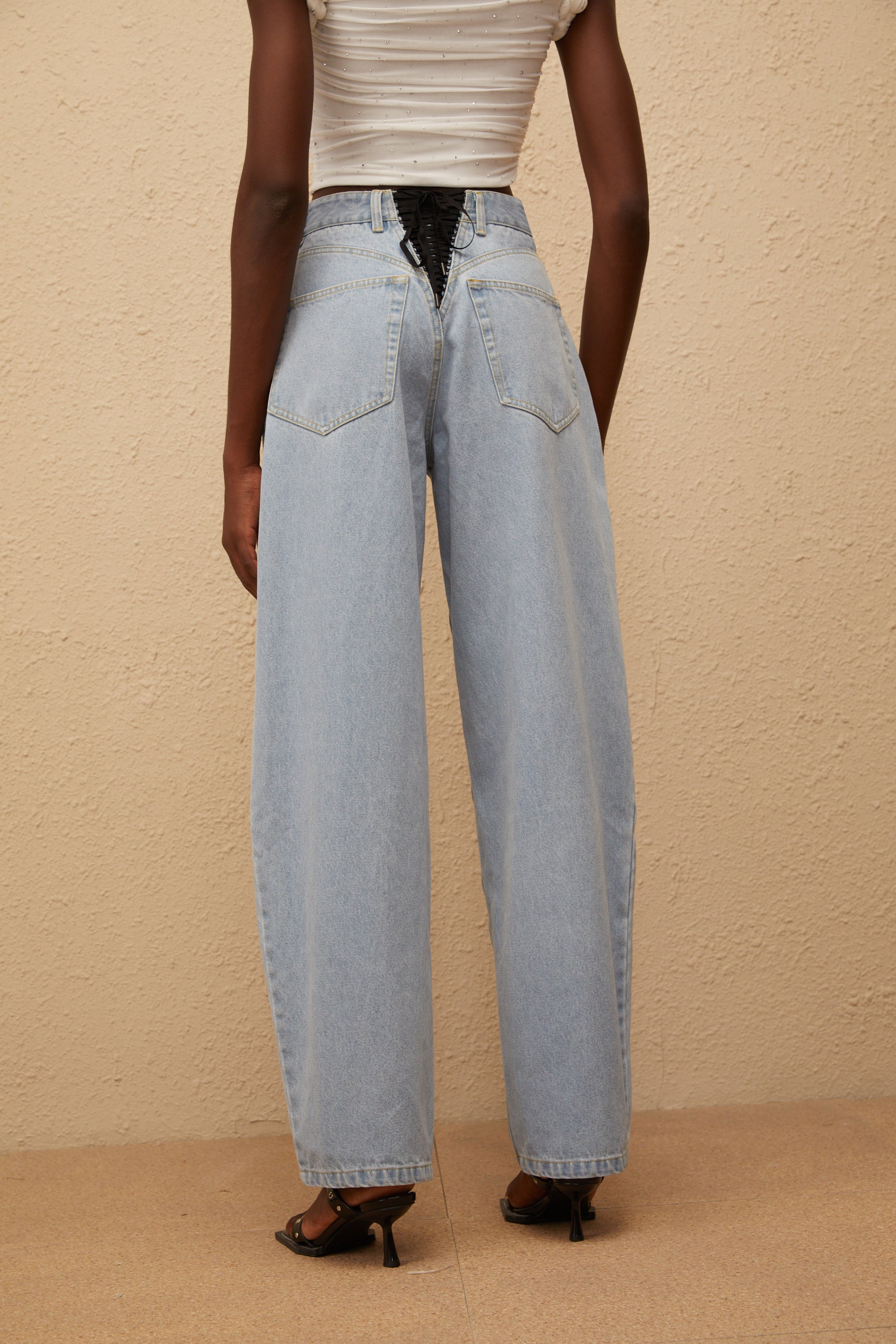 Valérinne Alix Lace-Up Wide-Leg Denim