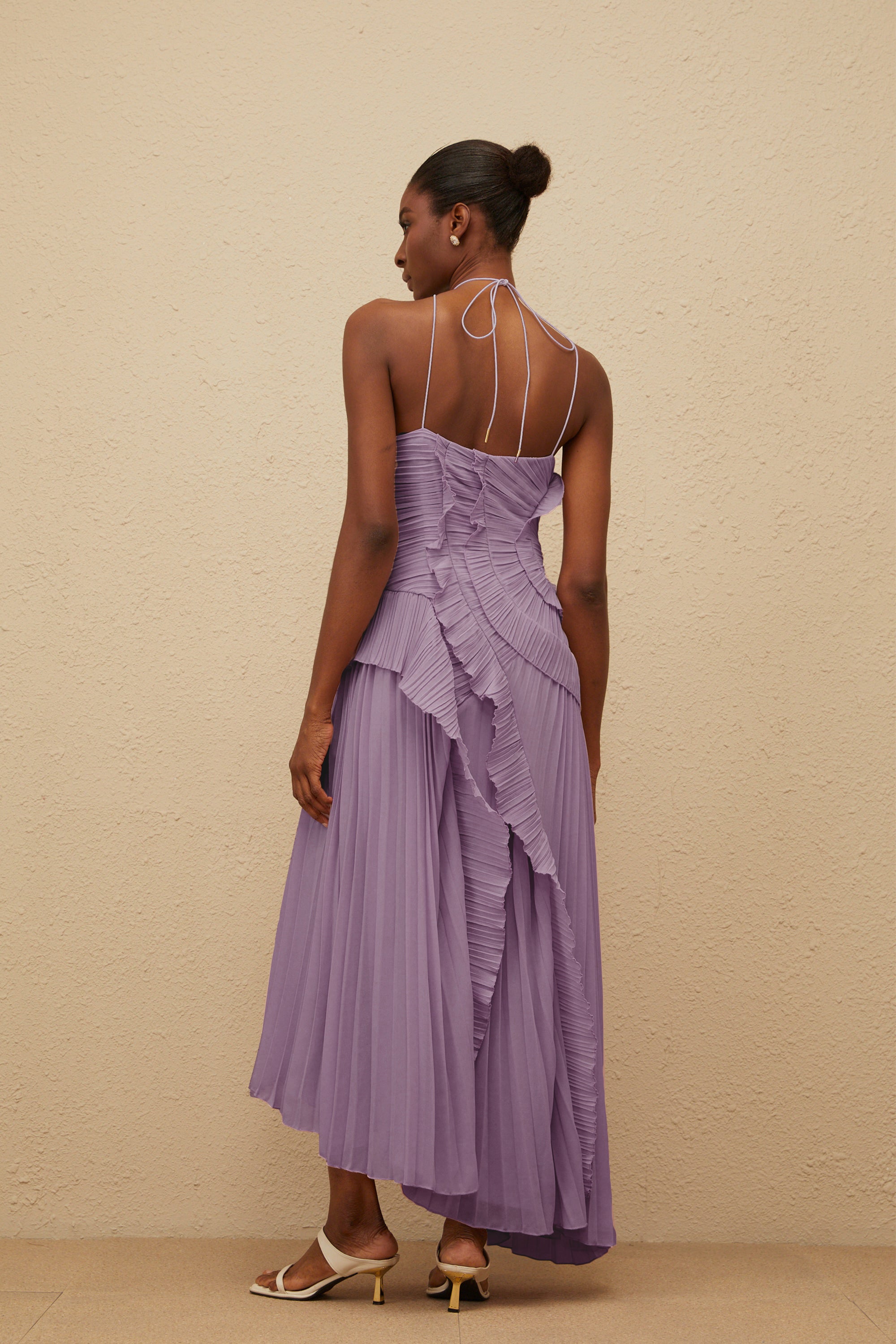 Valérinne Pleated Halter Maxi Dress