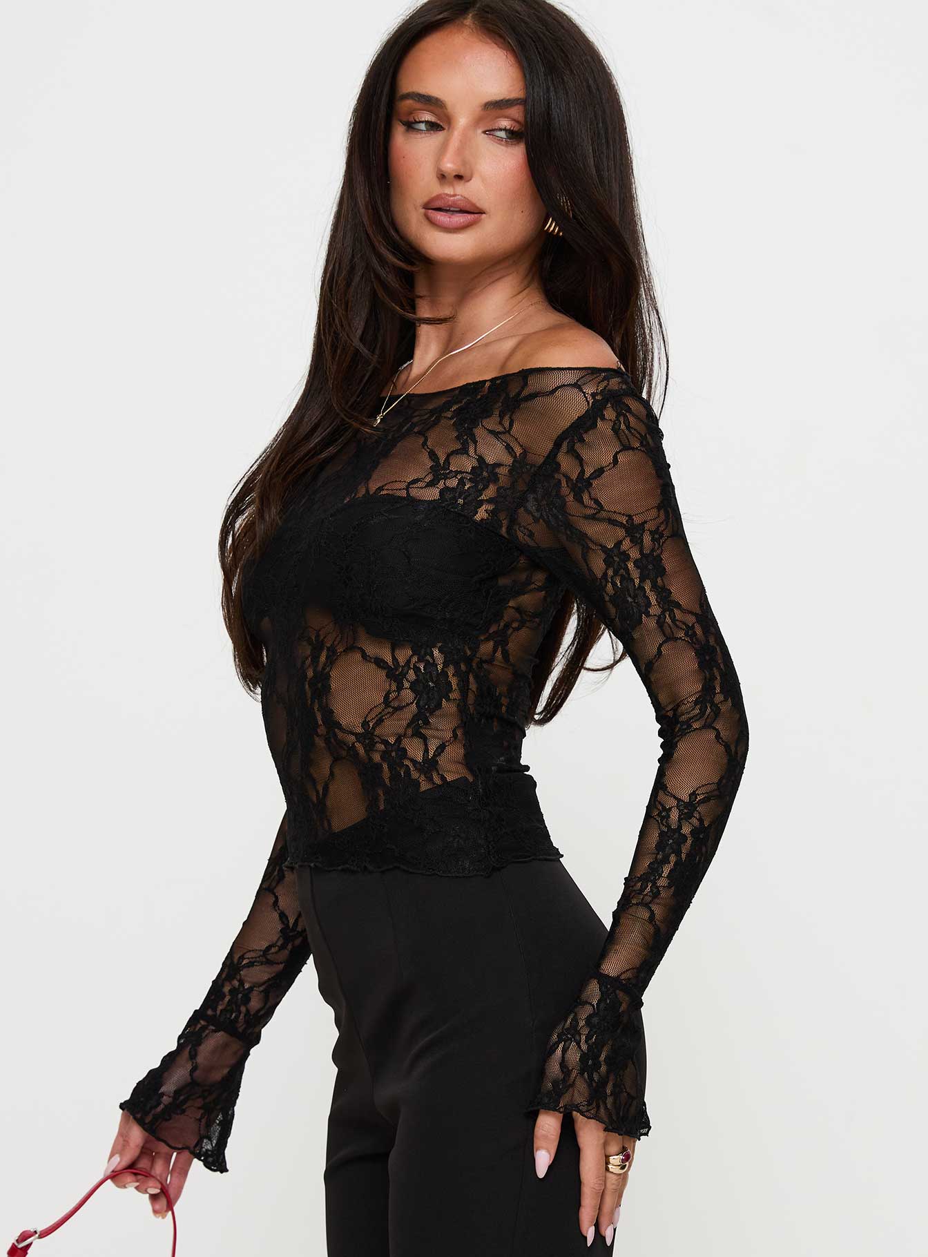 Valérinne Junae Sheer Lace Long Sleeve Top