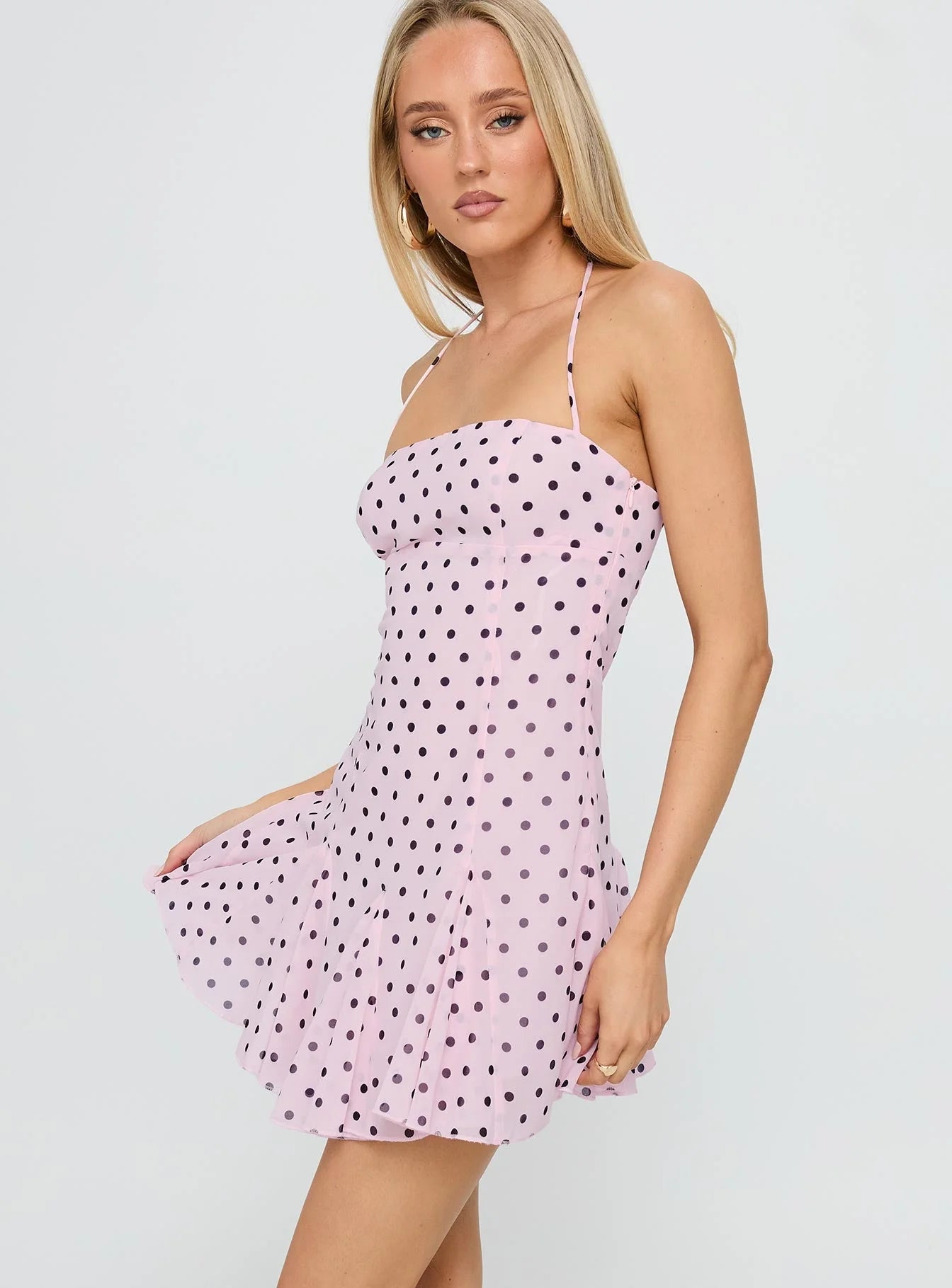 Valérinne Polka Halter Mini Dress