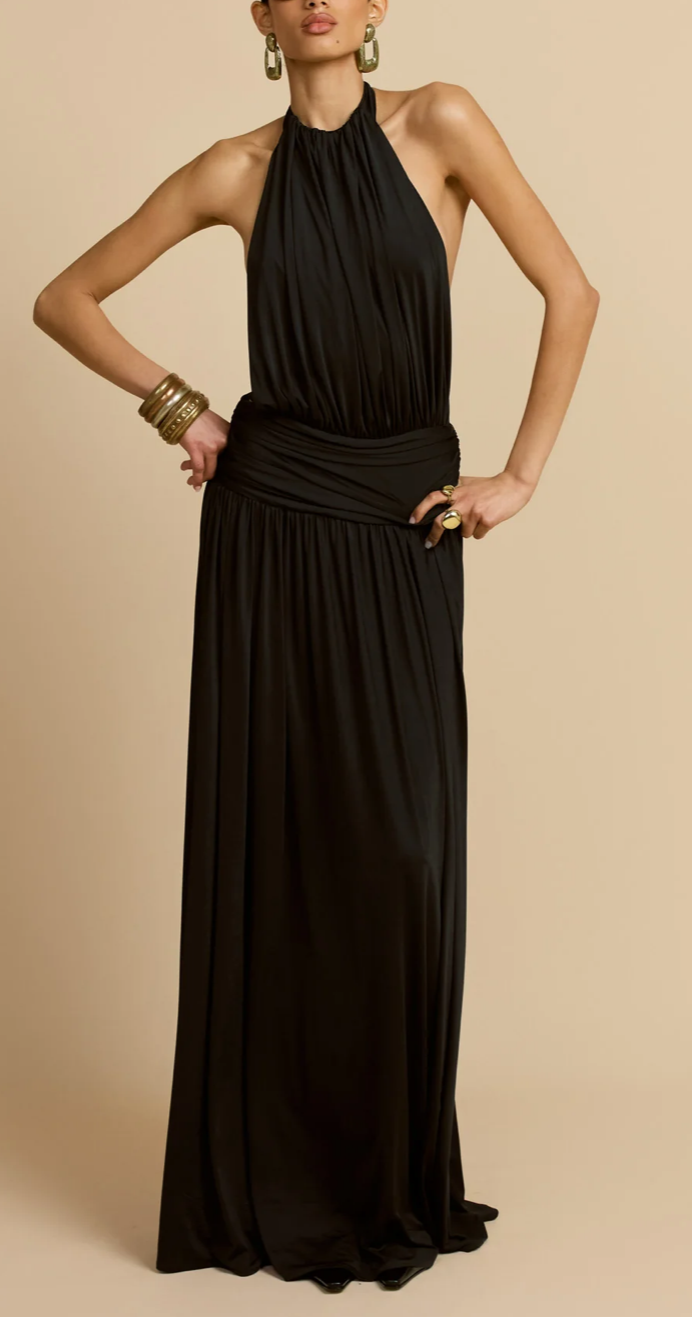 Valérinne Liraya Draped Halter Maxi Dress