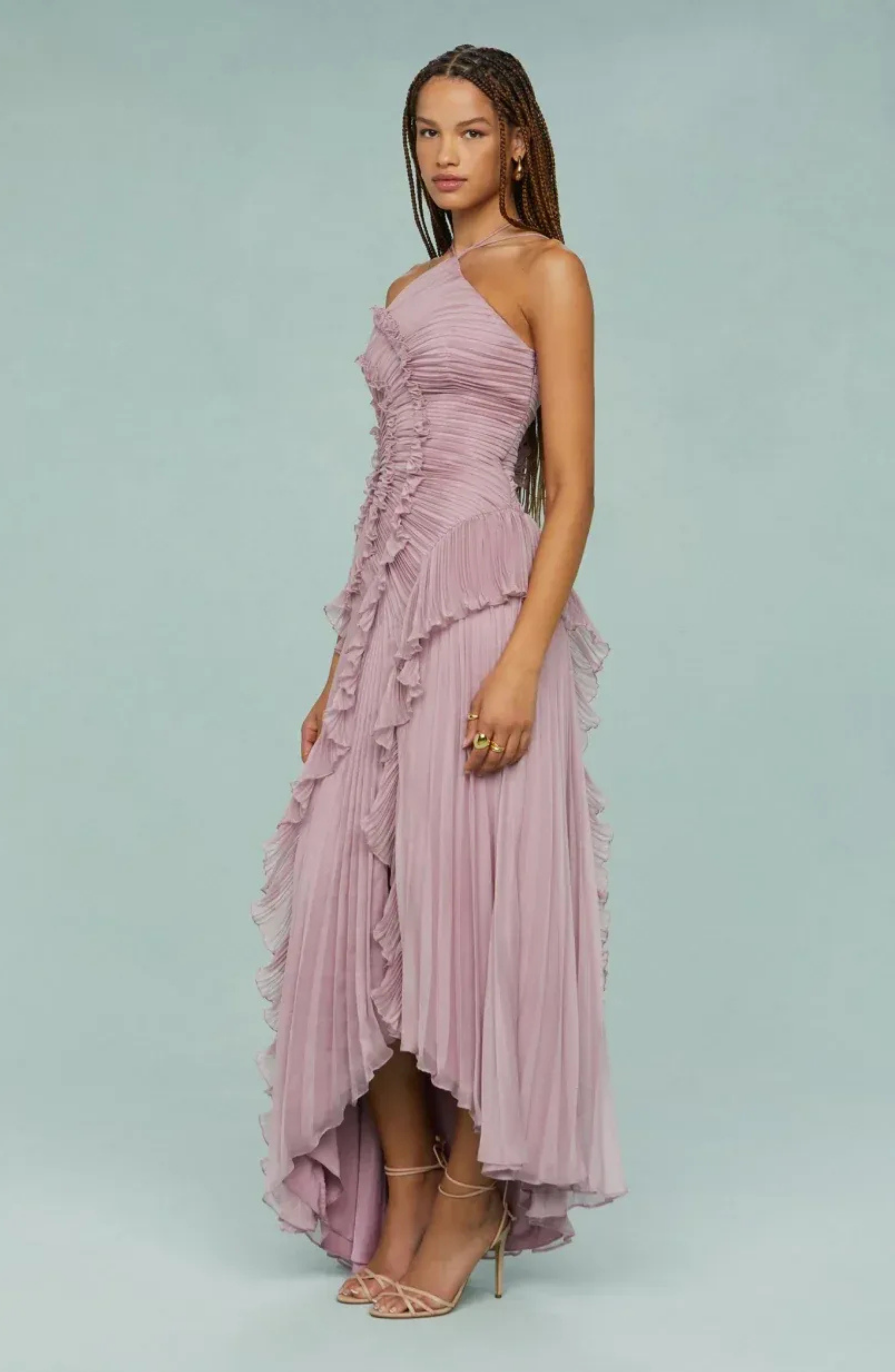 Valérinne Pleated Halter Maxi Dress