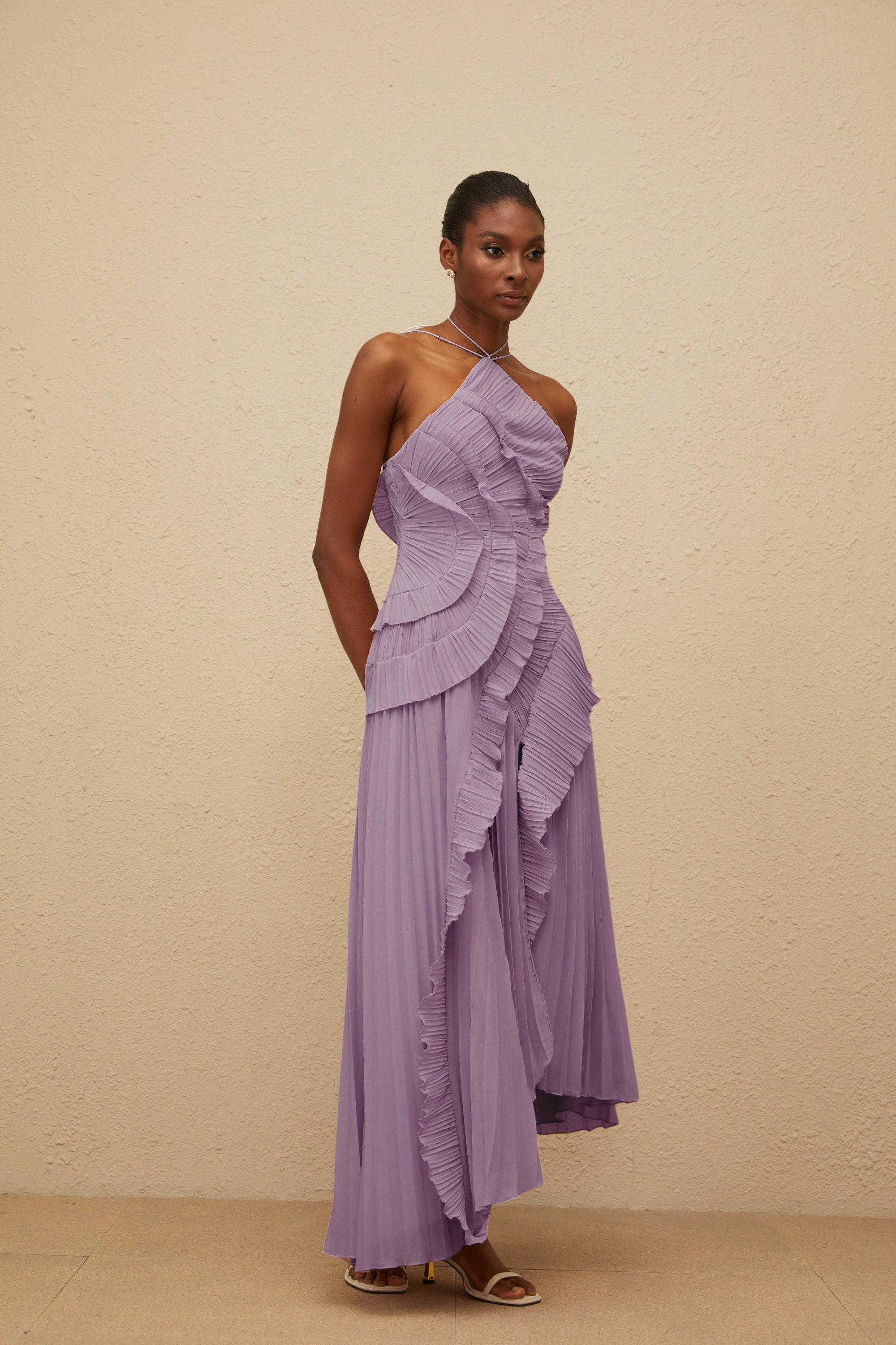 Valérinne Pleated Halter Maxi Dress