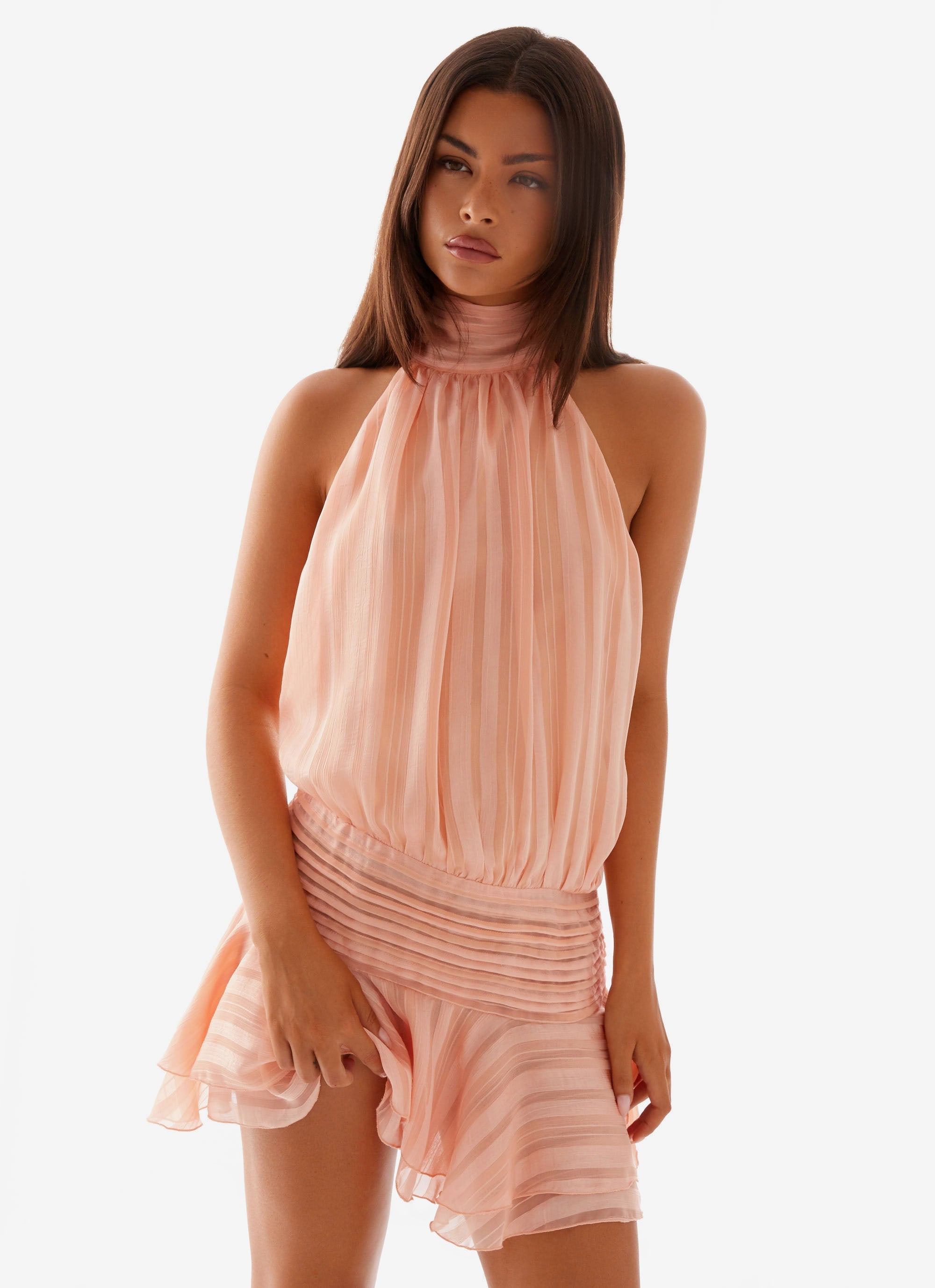Valérinne Willow Chiffon Halter Mini Dress