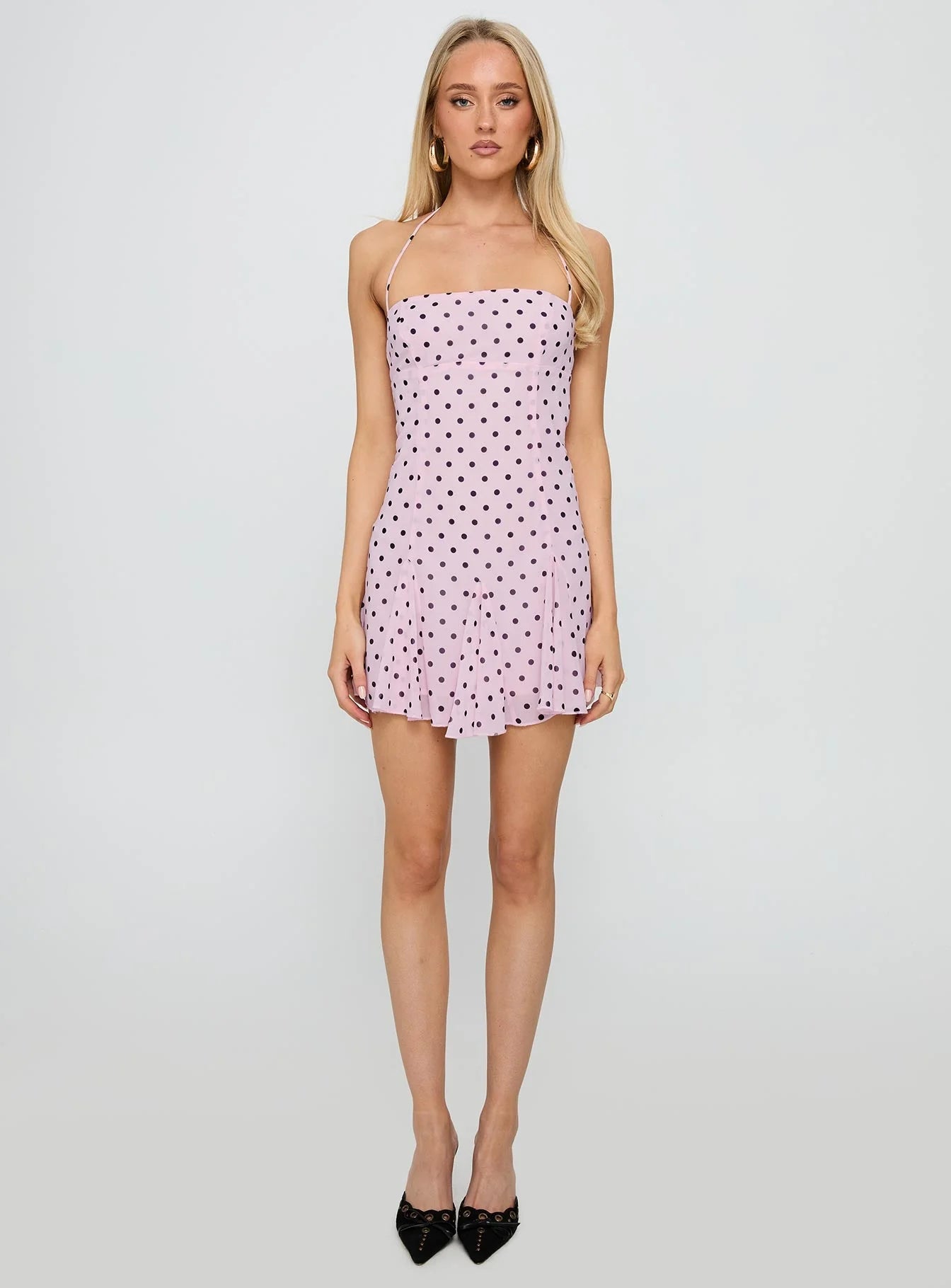 Valérinne Polka Halter Mini Dress