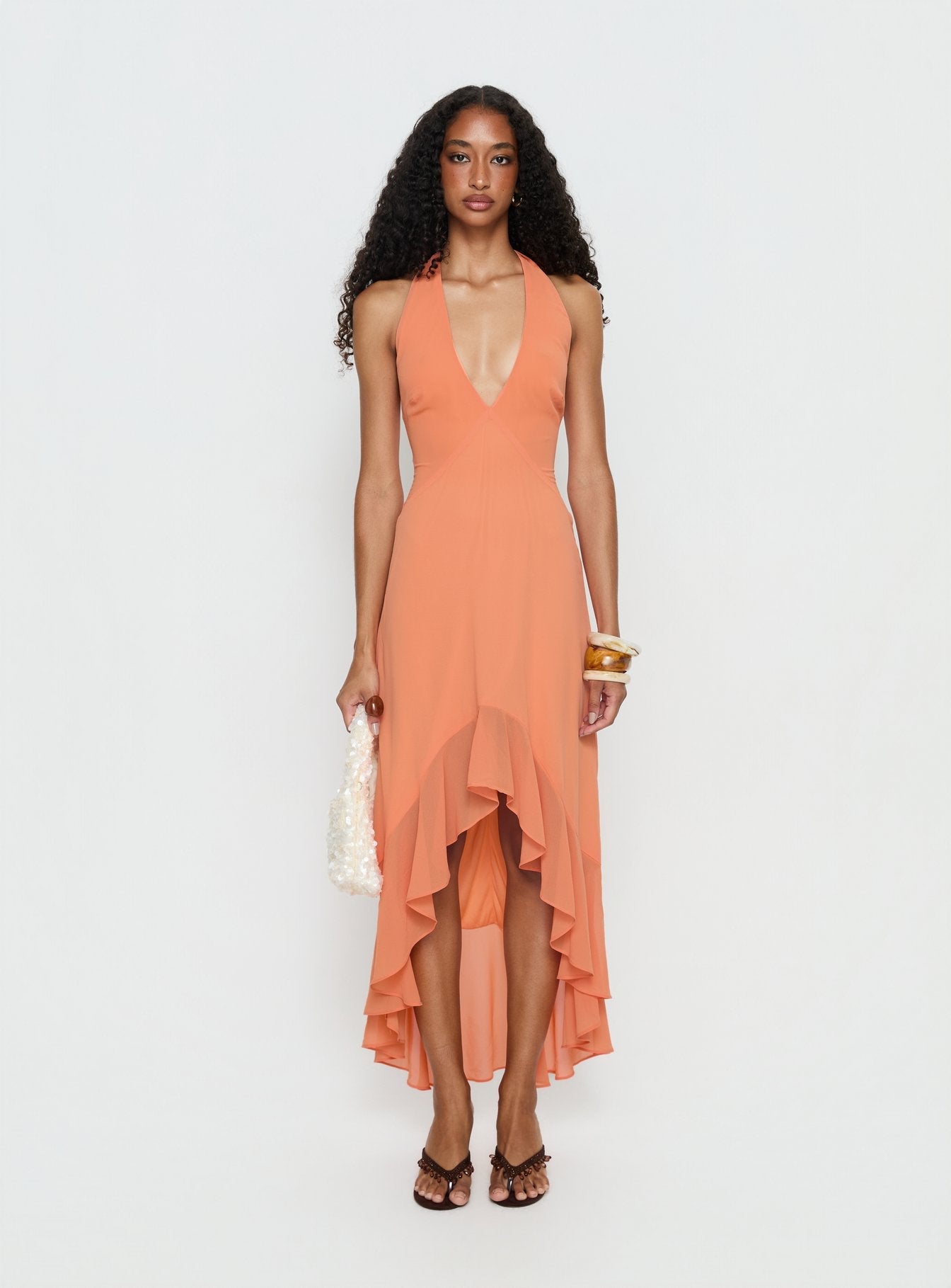 Valérinne Solara Halter Frill Maxi Dress