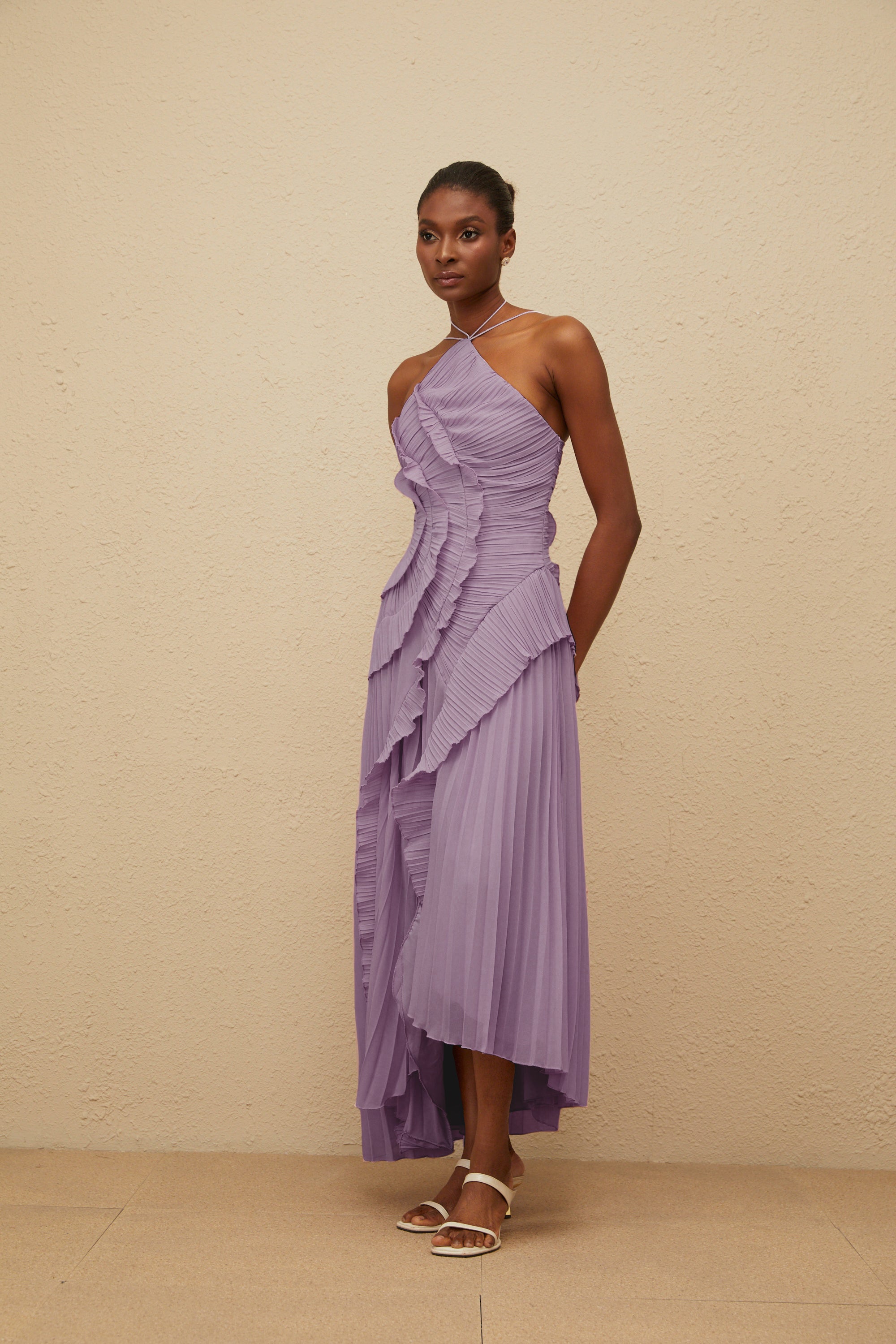 Valérinne Pleated Halter Maxi Dress