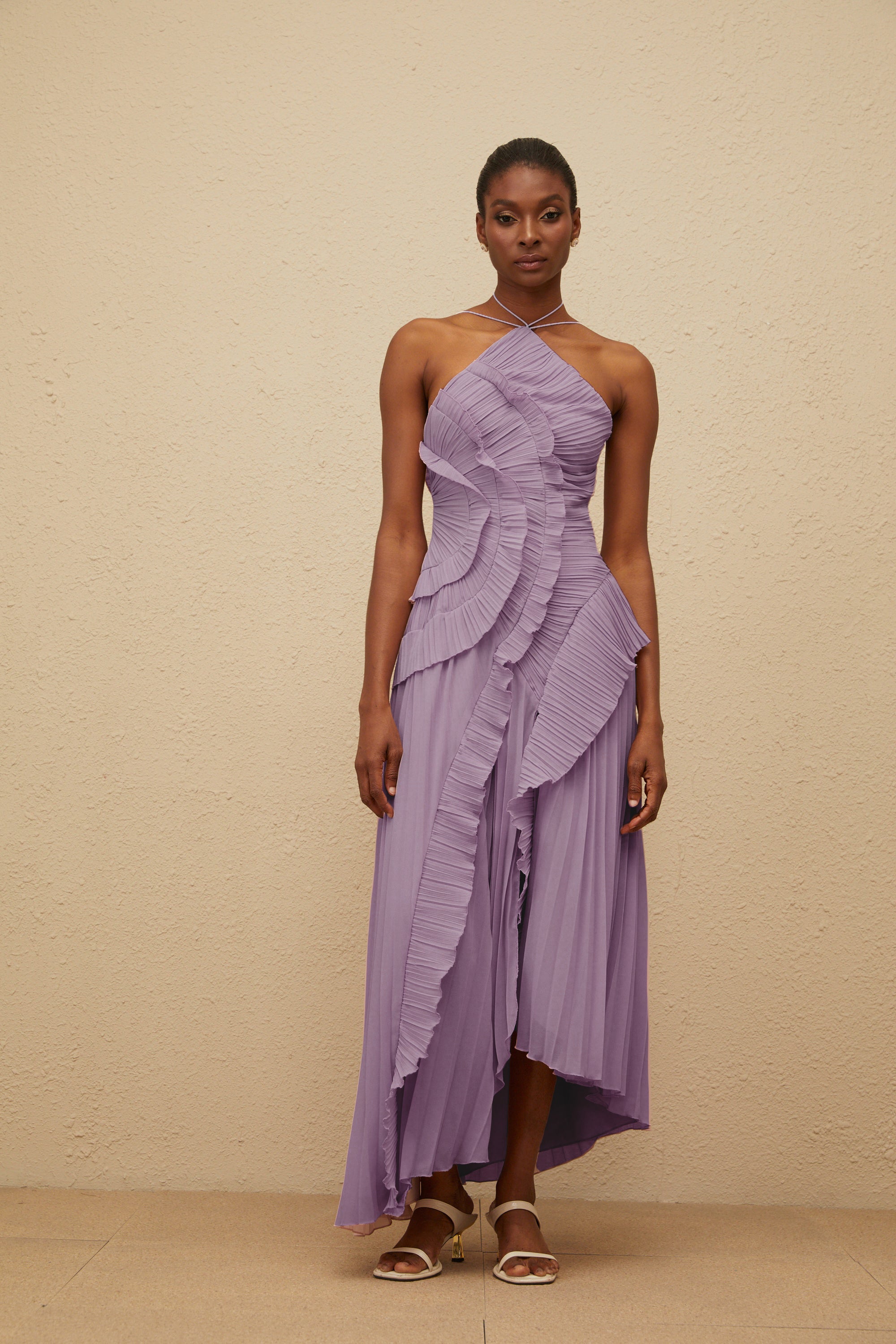 Valérinne Pleated Halter Maxi Dress