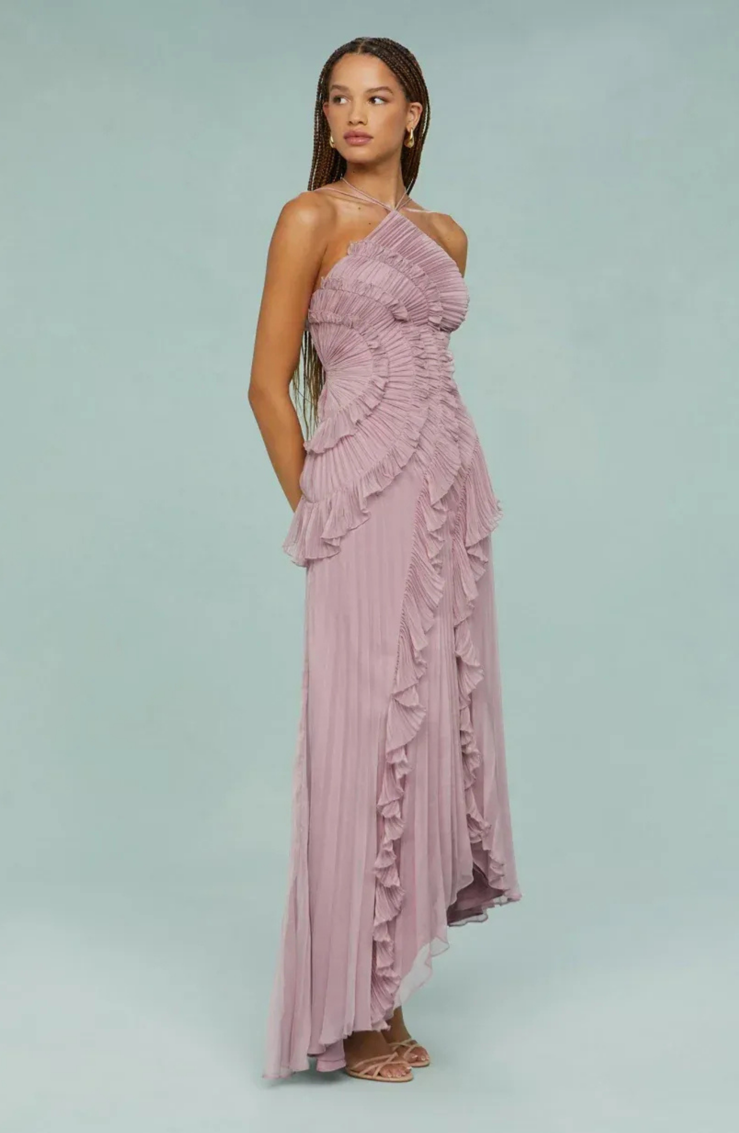 Valérinne Pleated Halter Maxi Dress
