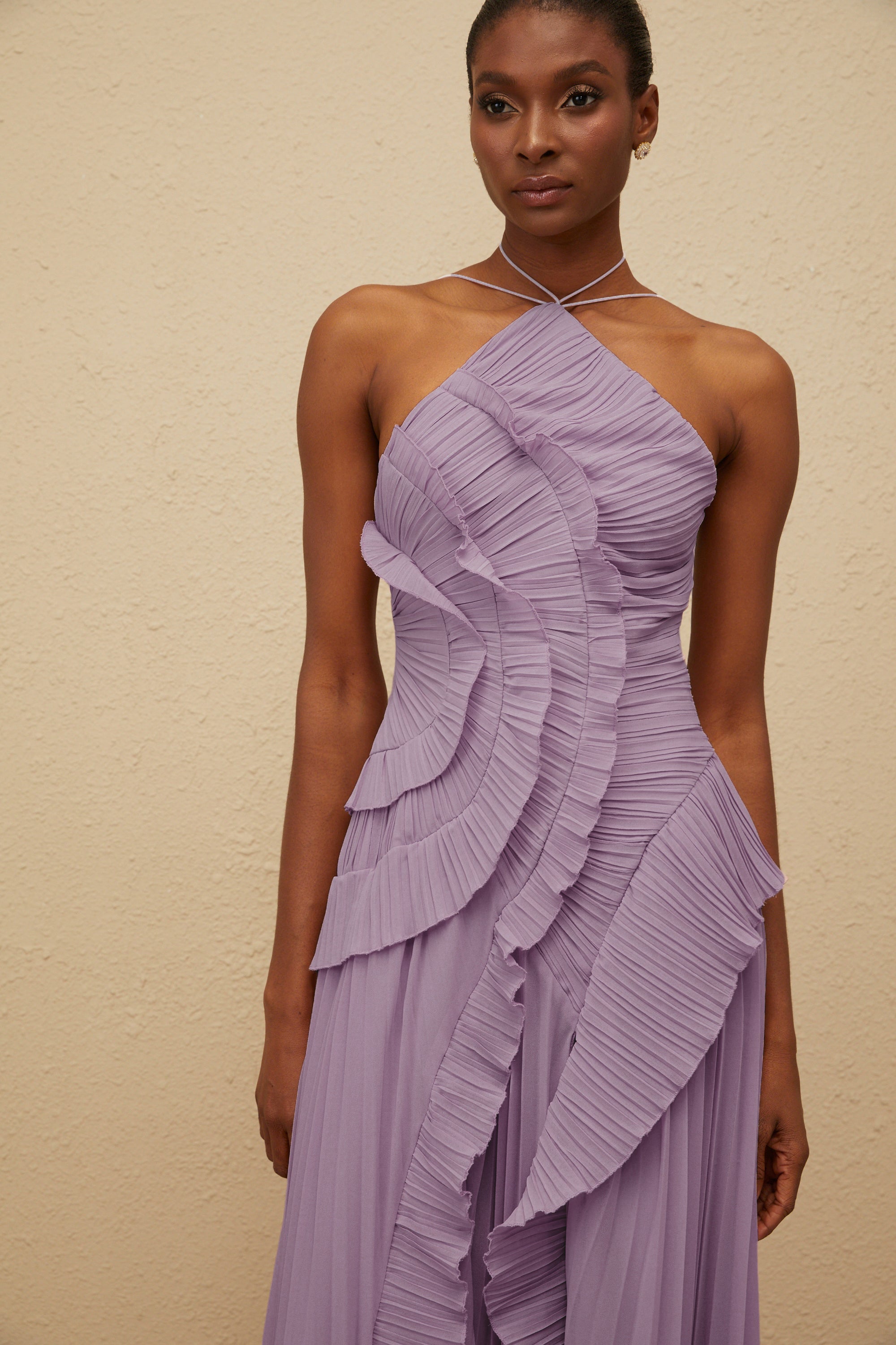 Valérinne Pleated Halter Maxi Dress
