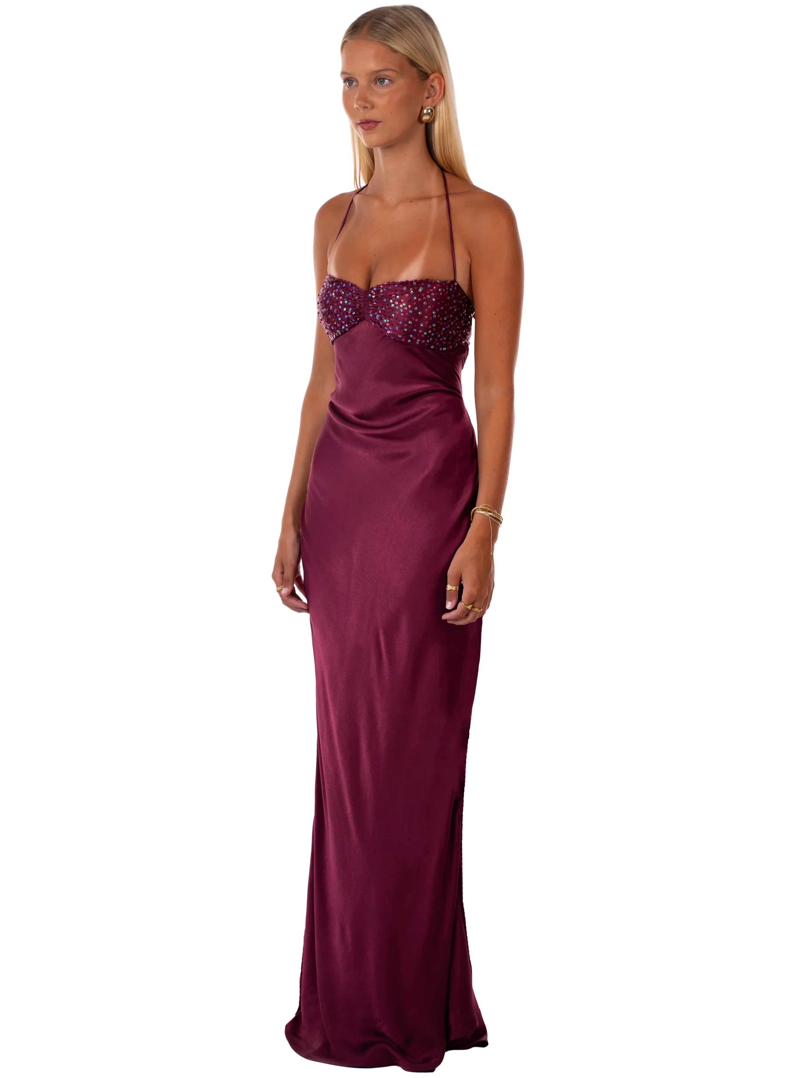 Valérinne Beaded Halter Maxi Dress