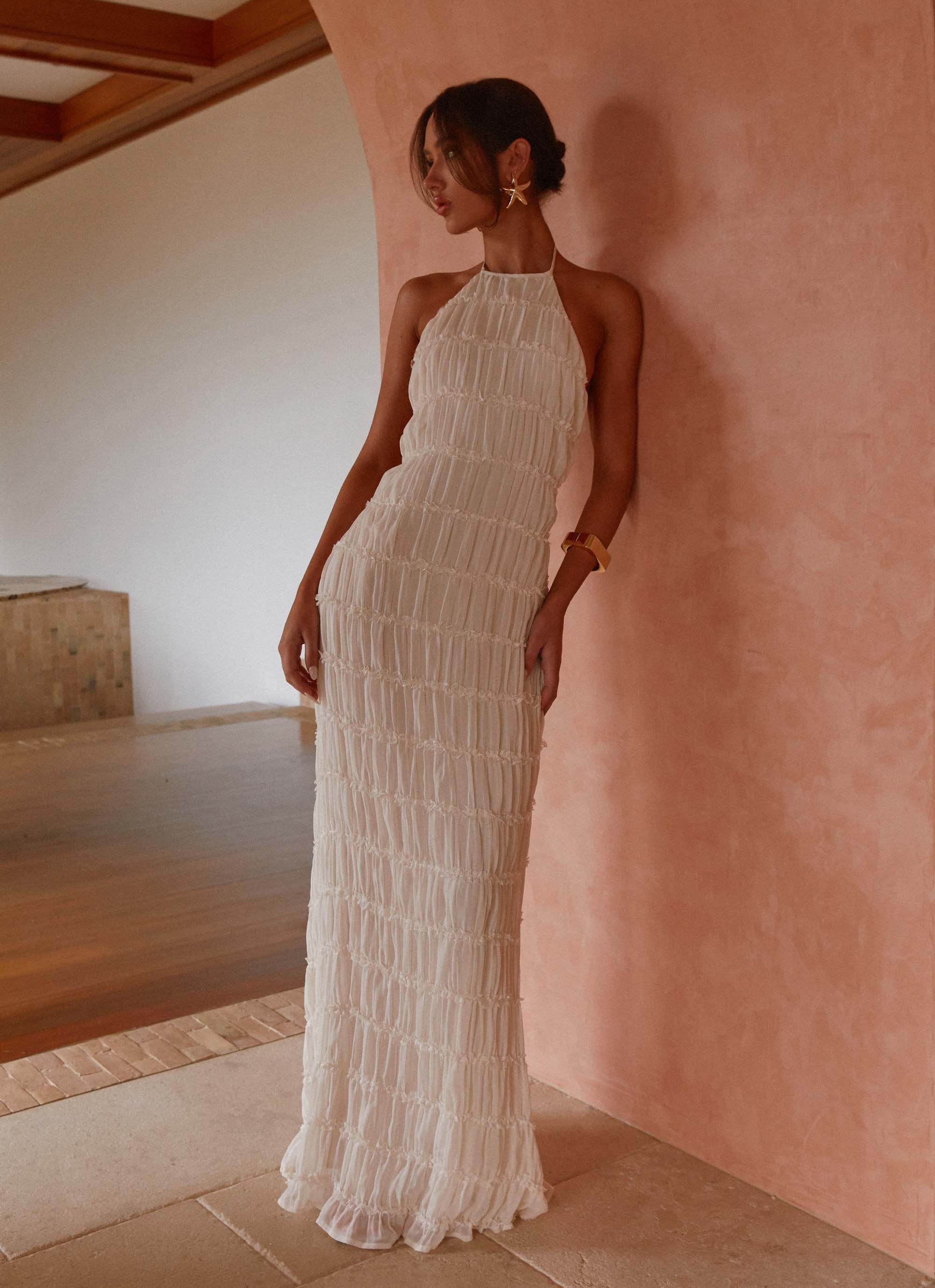 Valérinne Aullie Lace Halter Maxi Dress