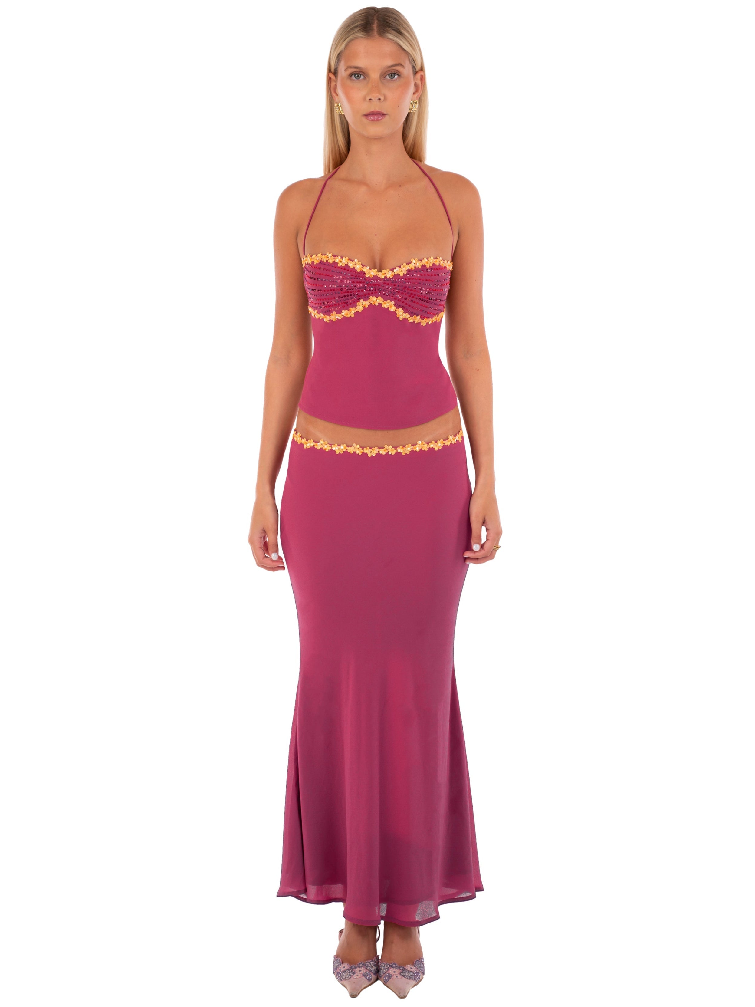 Valérinne Jemima Beaded Midi Skirt