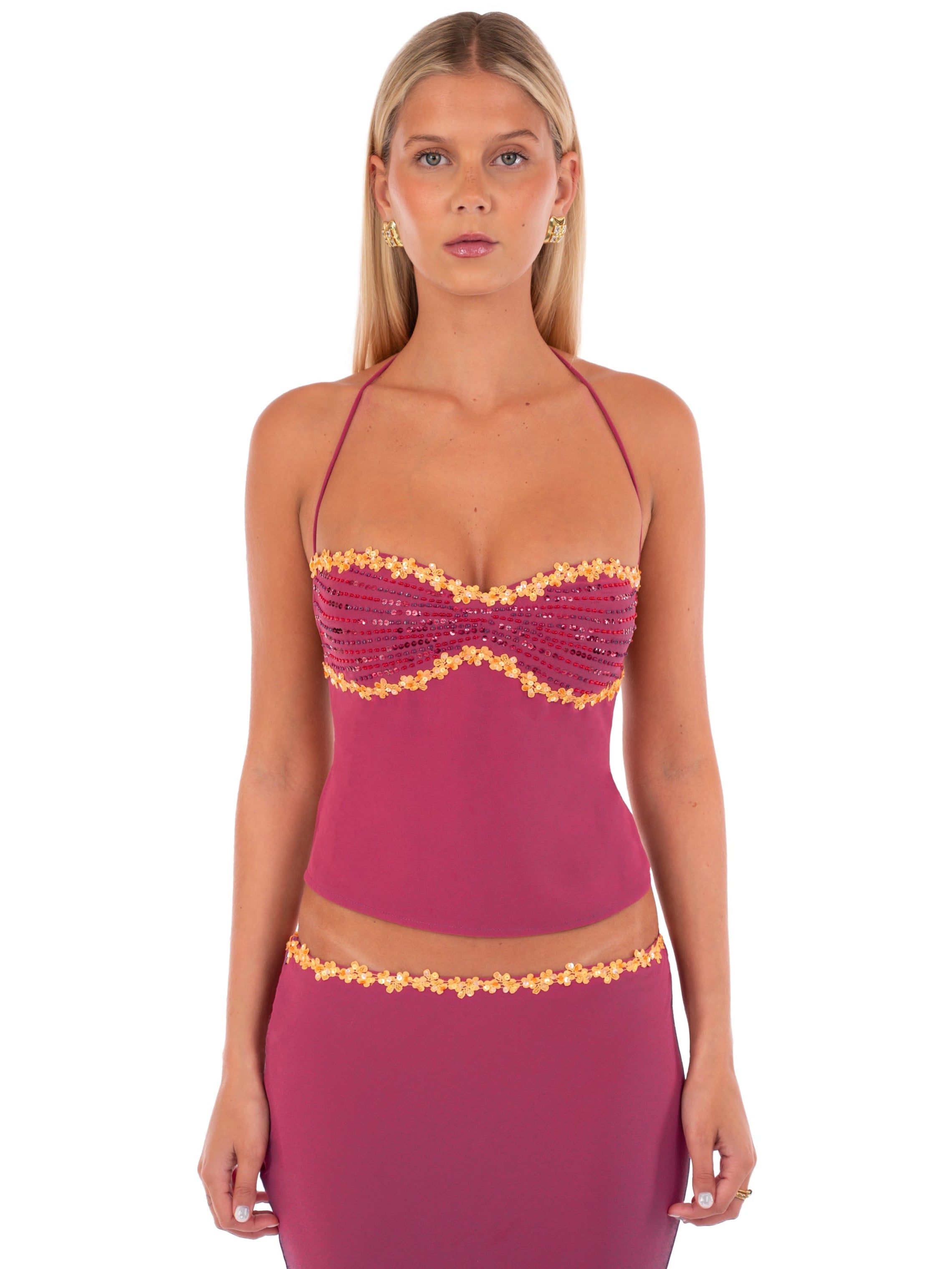 Valérinne Jemima Beaded Halter Top