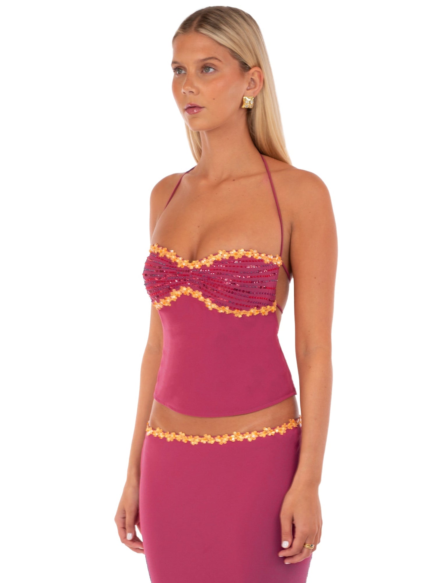 Valérinne Jemima Beaded Halter Top