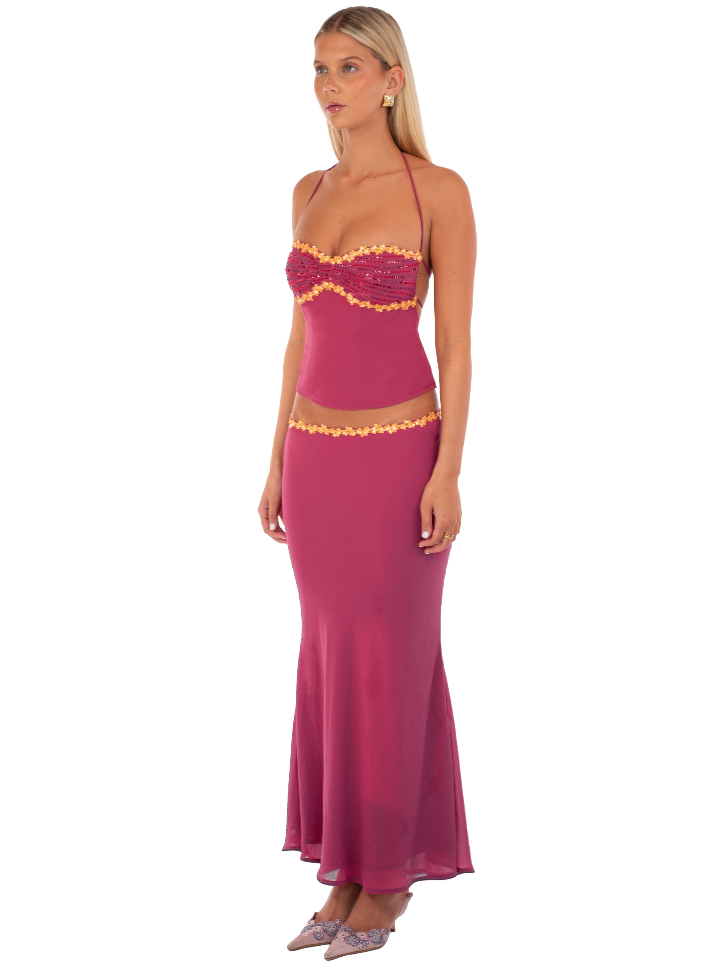 Valérinne Jemima Beaded Midi Skirt