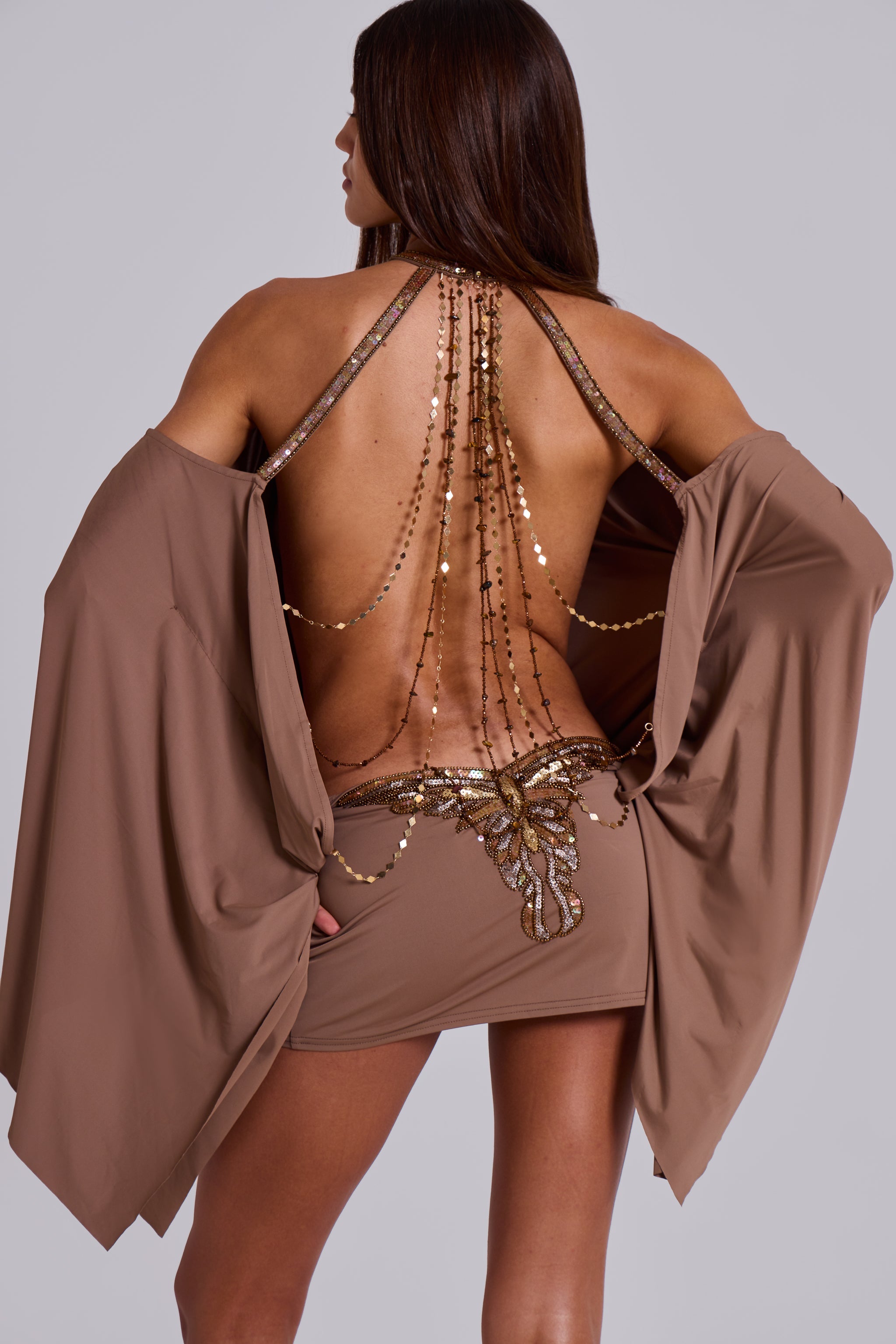 Valérinne Aurelisse Embellished Butterfly Mini Dress