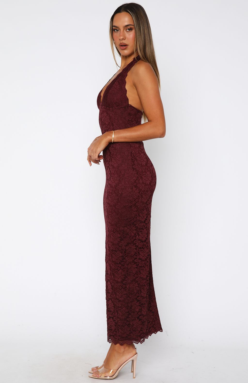Valérinne Destiny Lace Halter Maxi Dress