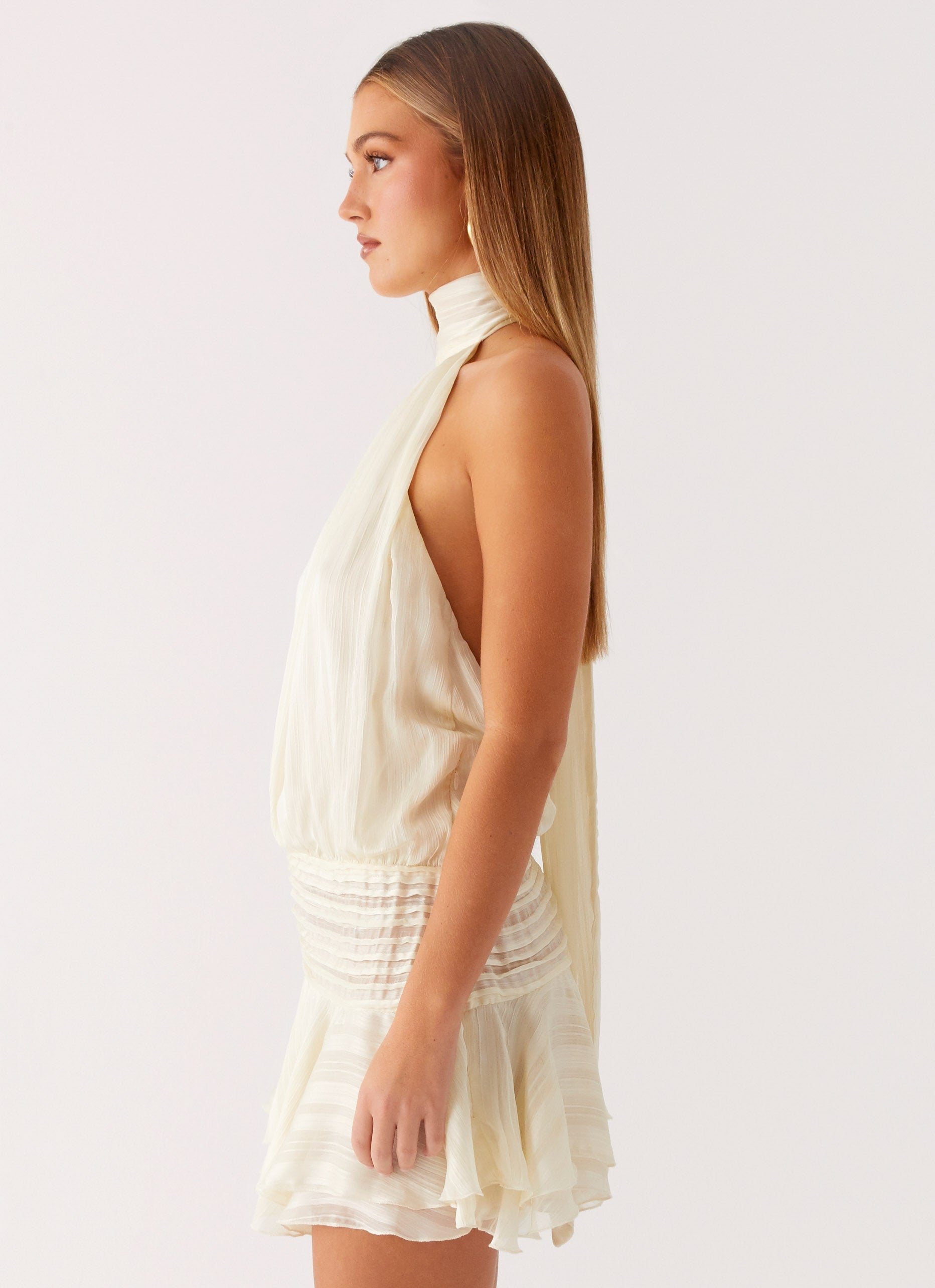 Valérinne Willow Chiffon Halter Mini Dress