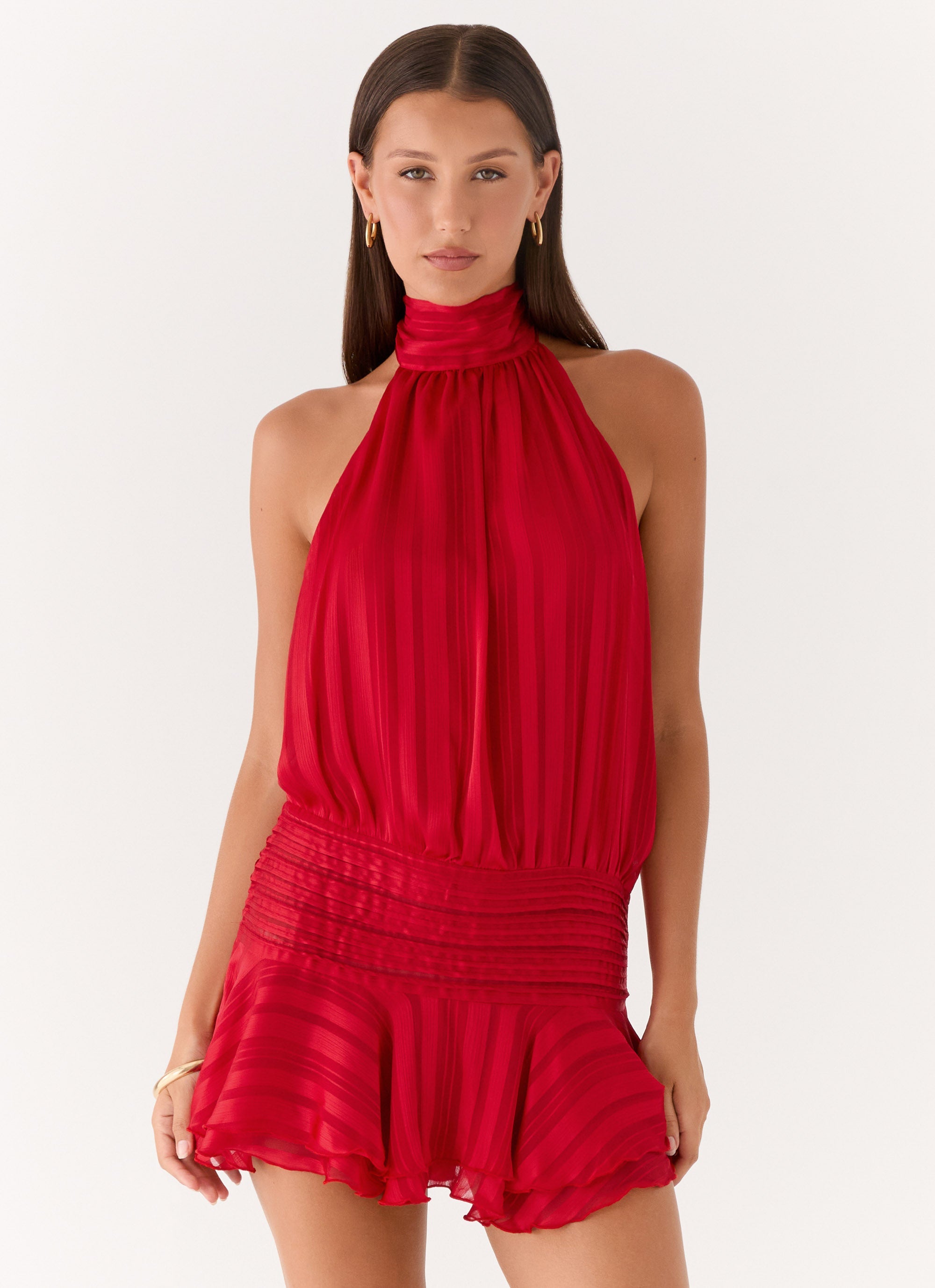 Valérinne Willow Chiffon Halter Mini Dress