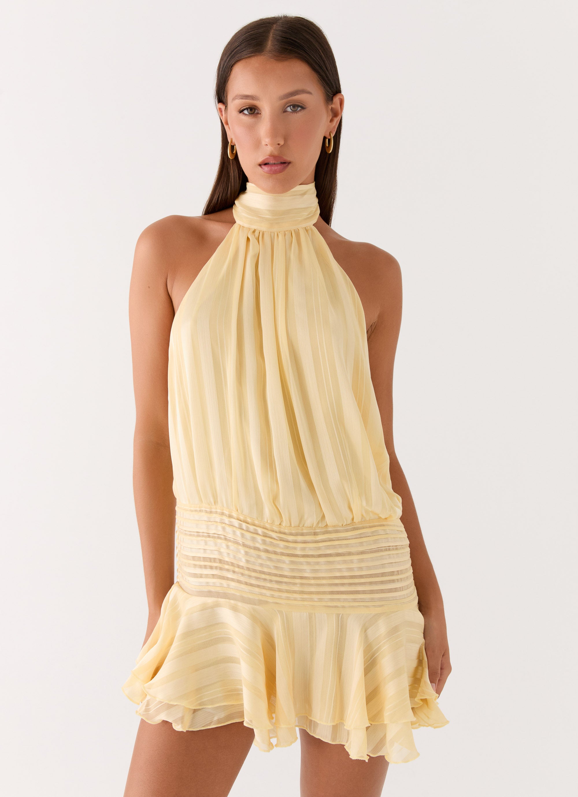 Valérinne Willow Chiffon Halter Mini Dress