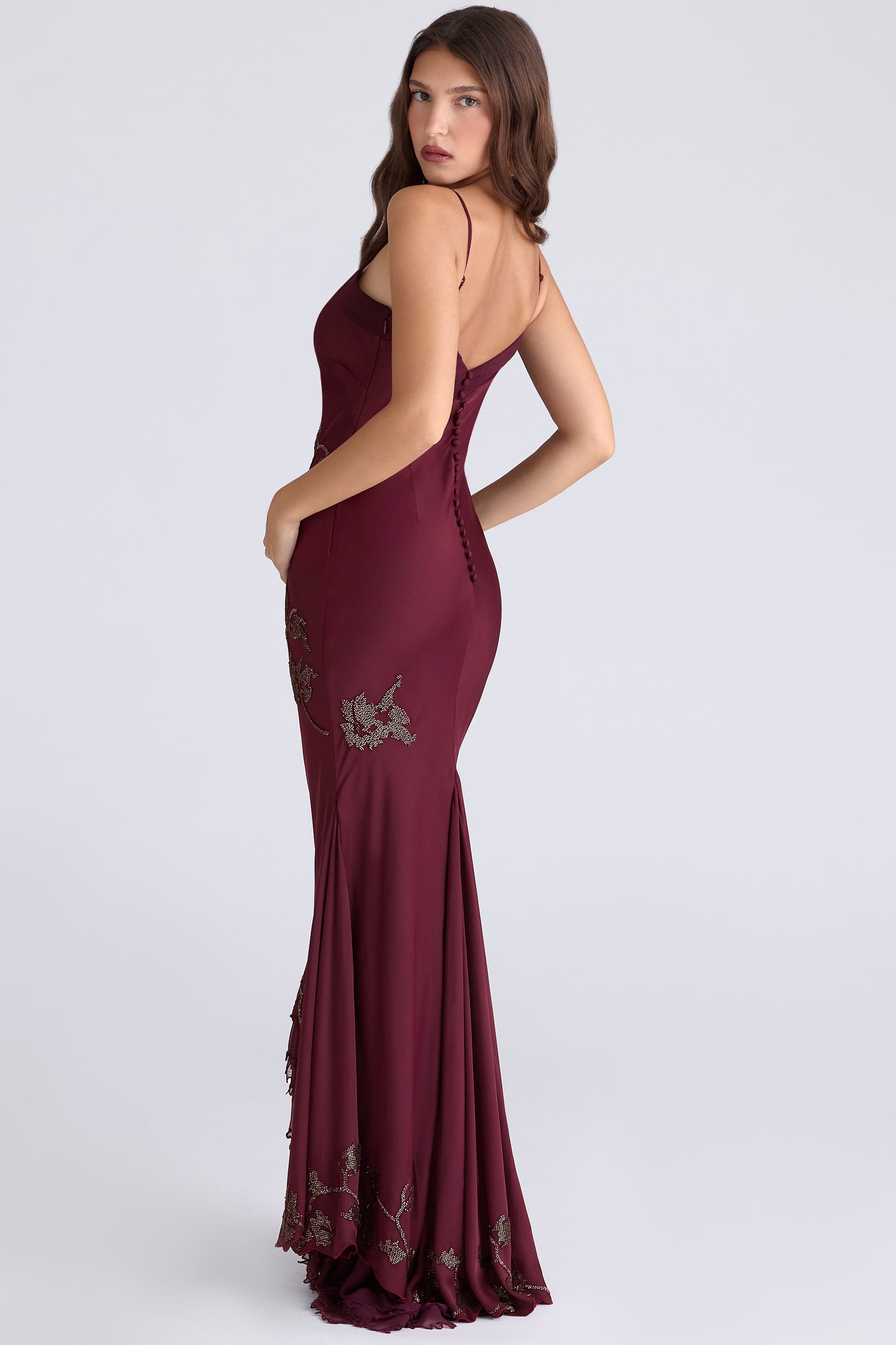 Valérinne Anastelle Beaded Satin Maxi Dress