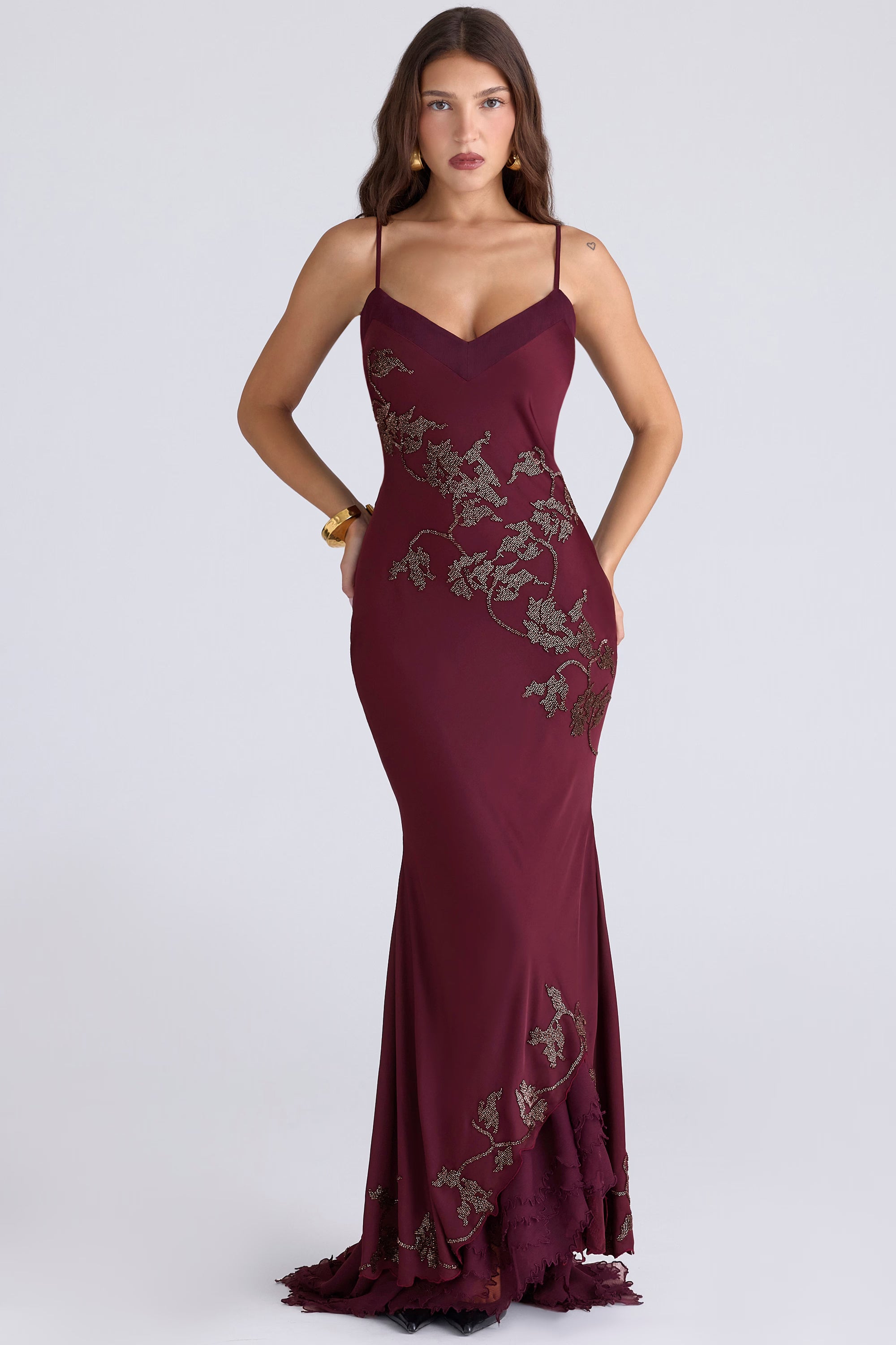 Valérinne Anastelle Beaded Satin Maxi Dress