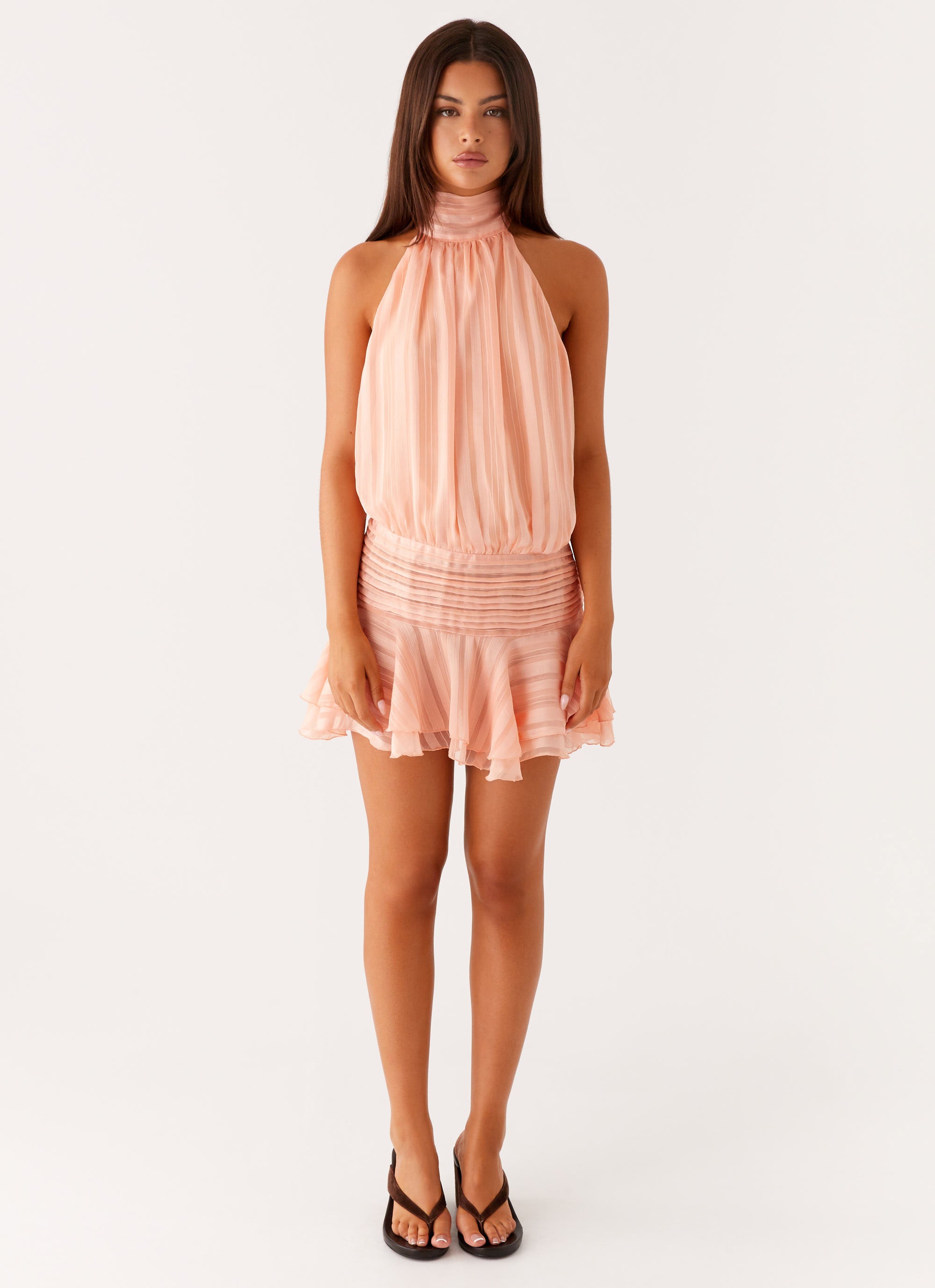 Valérinne Willow Chiffon Halter Mini Dress