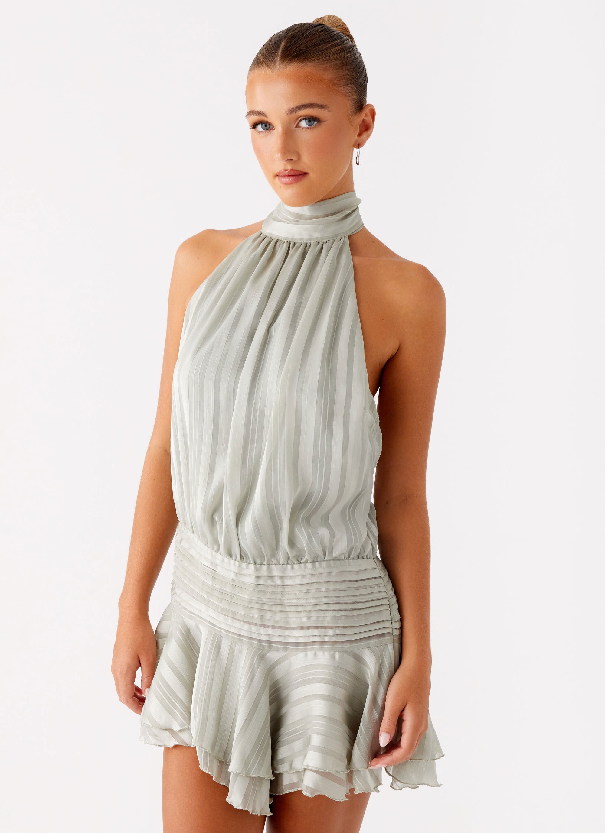 Valérinne Willow Chiffon Halter Mini Dress