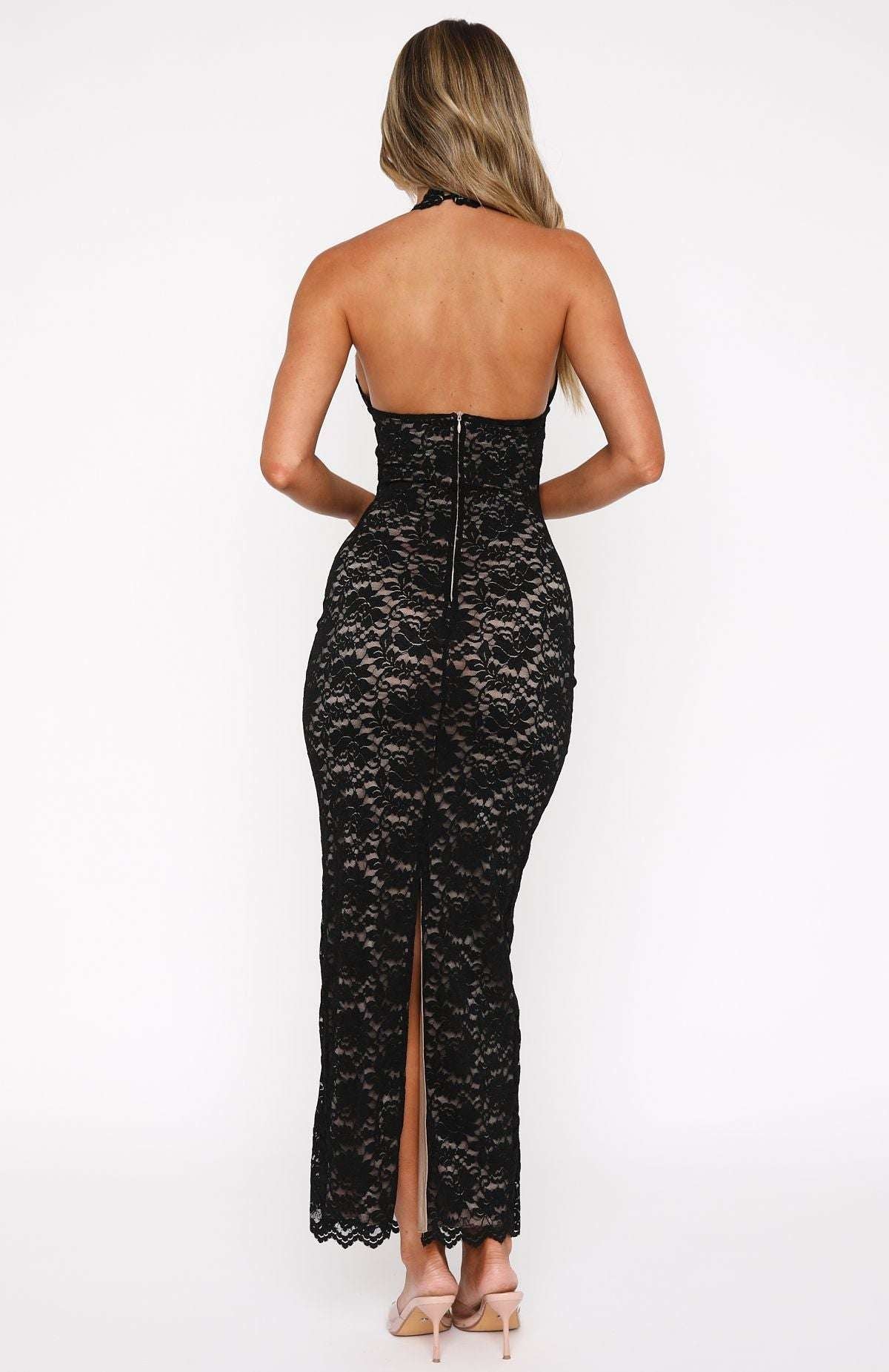 Valérinne Destiny Lace Halter Maxi Dress