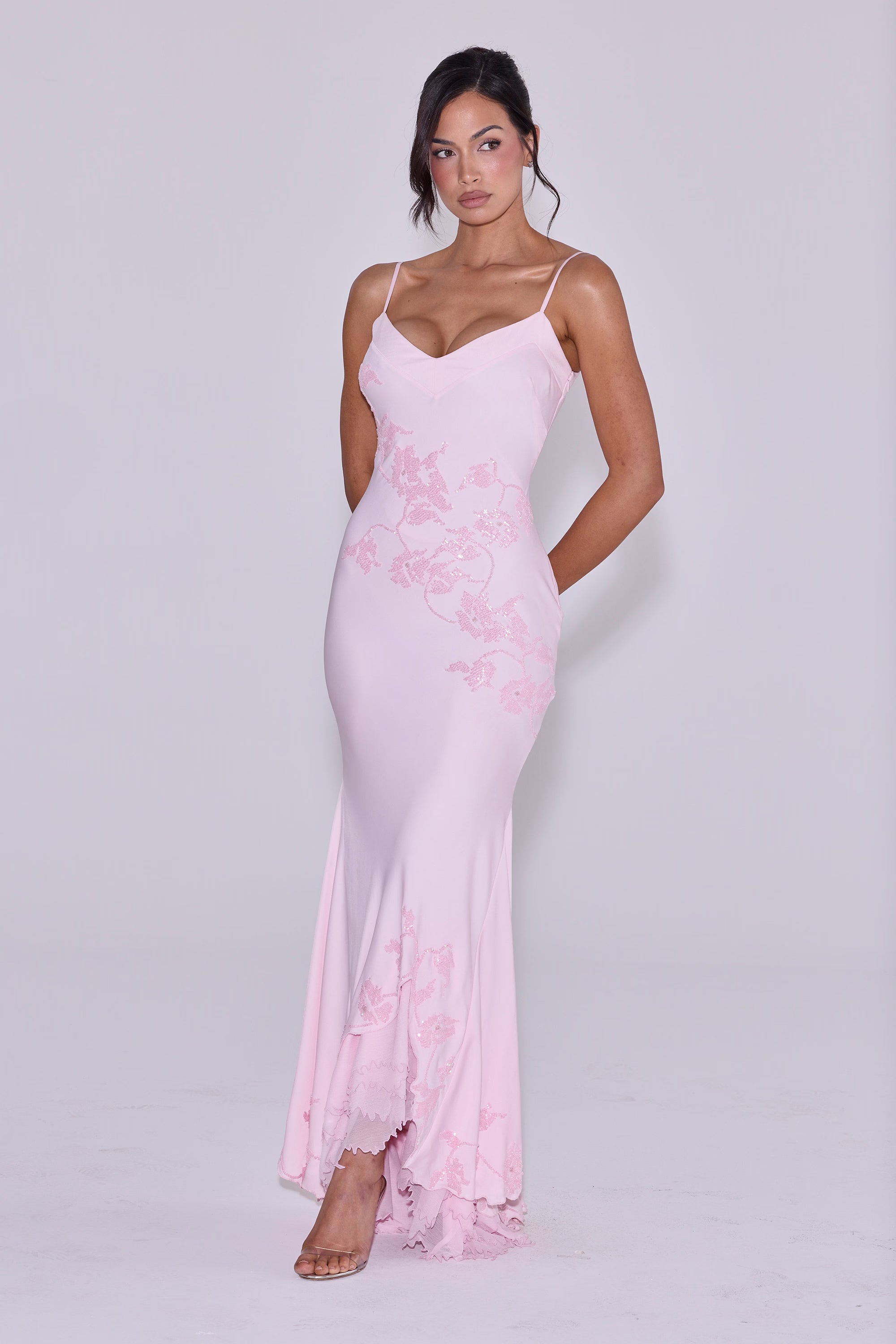 Valérinne Anastelle Beaded Satin Maxi Dress