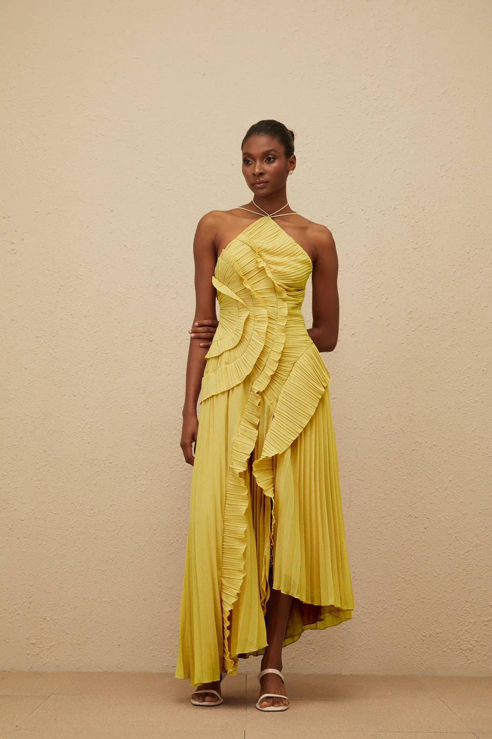 Valérinne Pleated Halter Maxi Dress