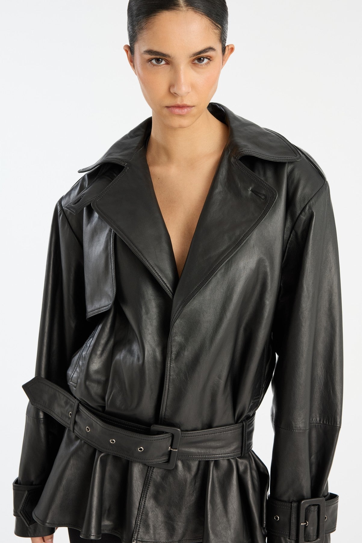 Valérinne Seraphina Peplum Leather Jacket