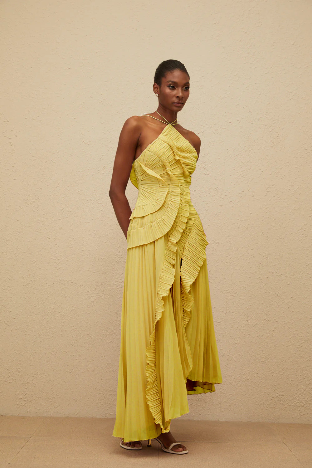 Valérinne Pleated Halter Maxi Dress