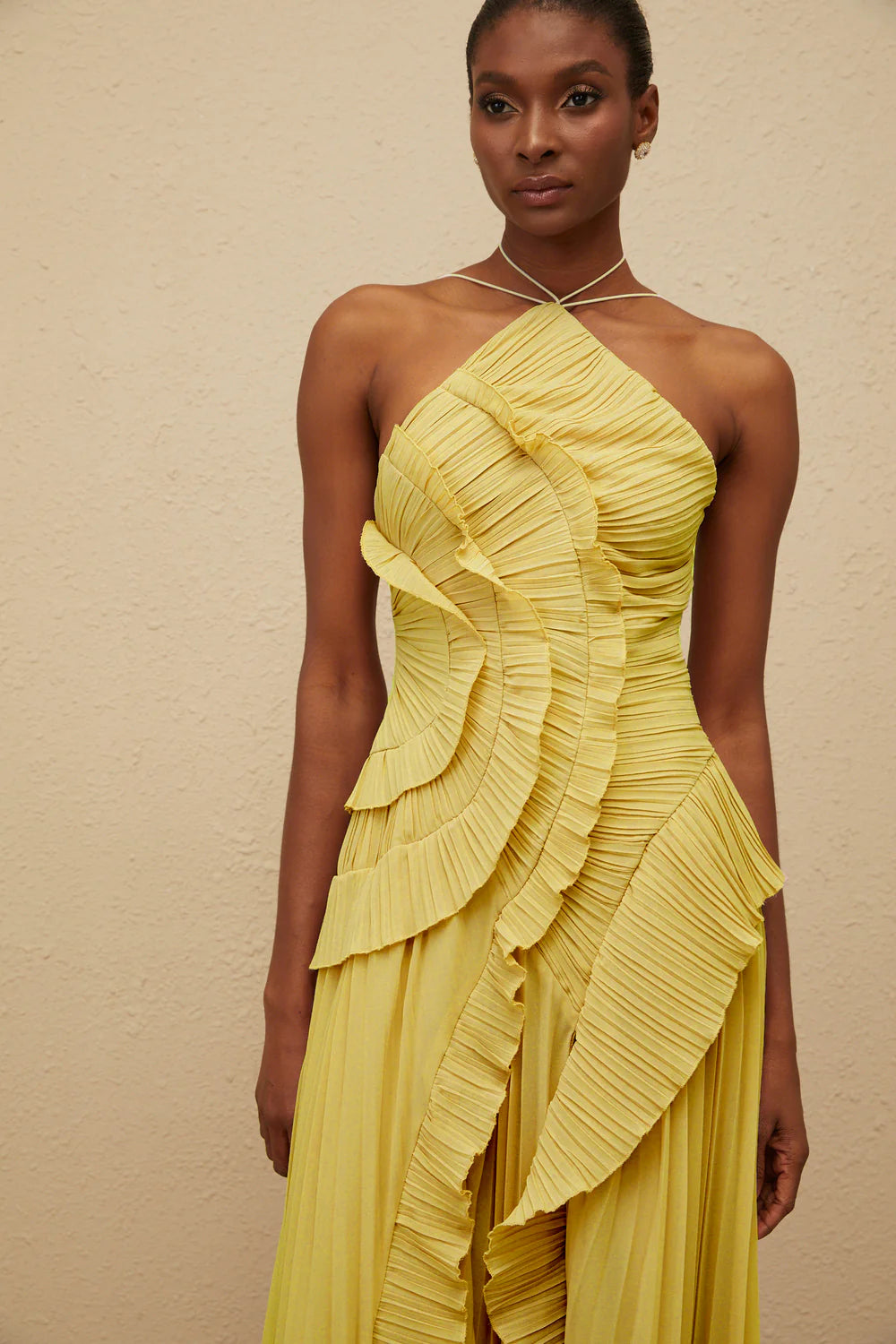 Valérinne Pleated Halter Maxi Dress