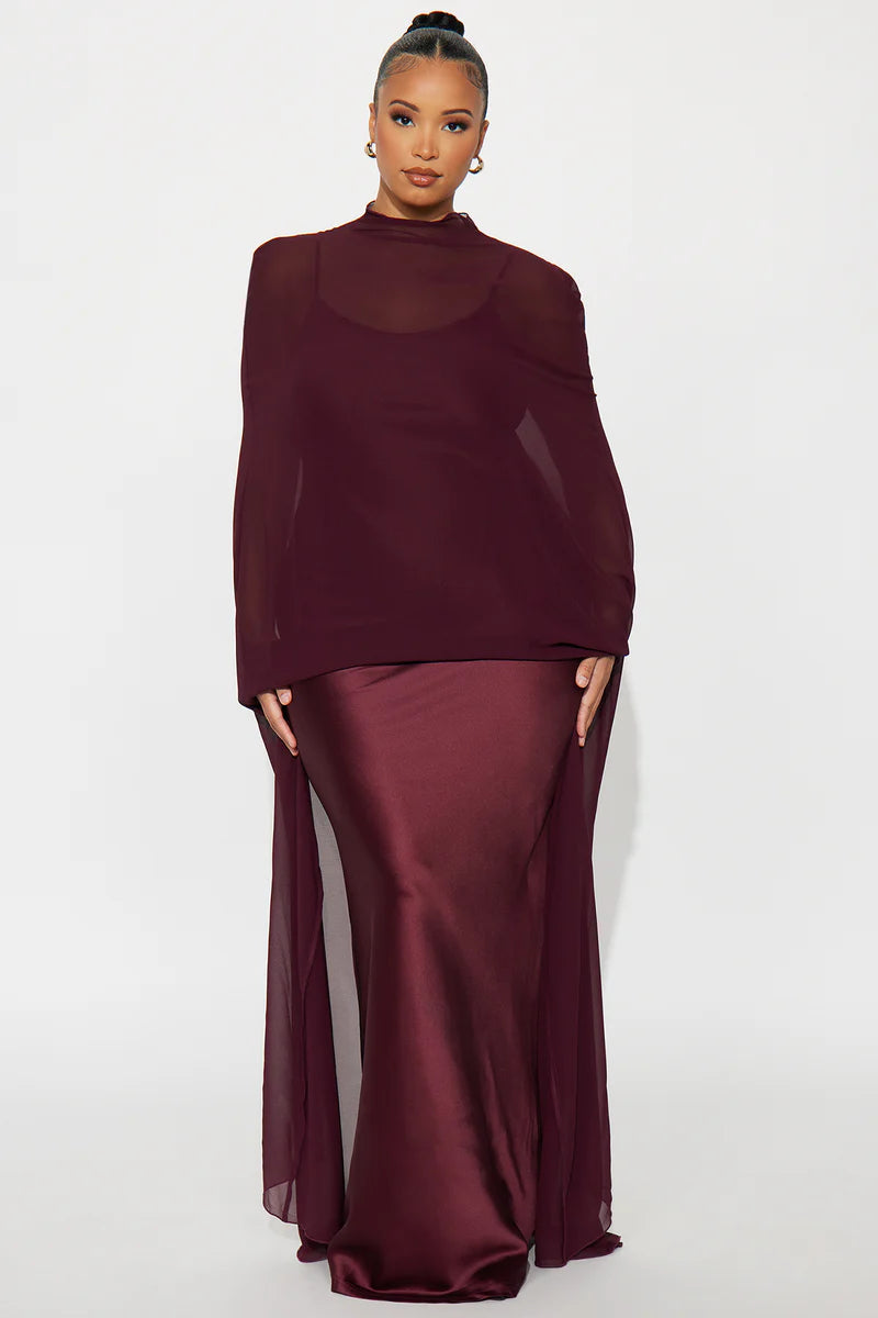 Valérinne Draped Satin Cape Maxi Dress