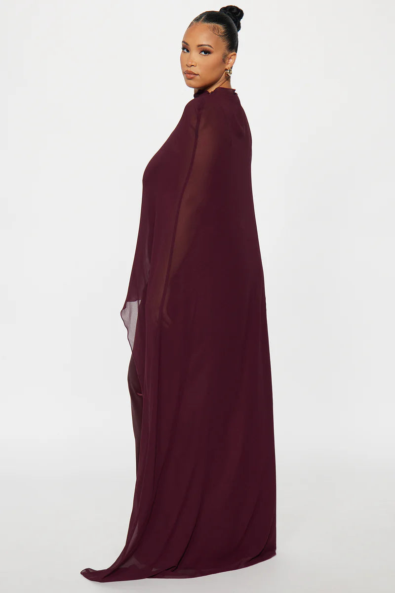 Valérinne Draped Satin Cape Maxi Dress